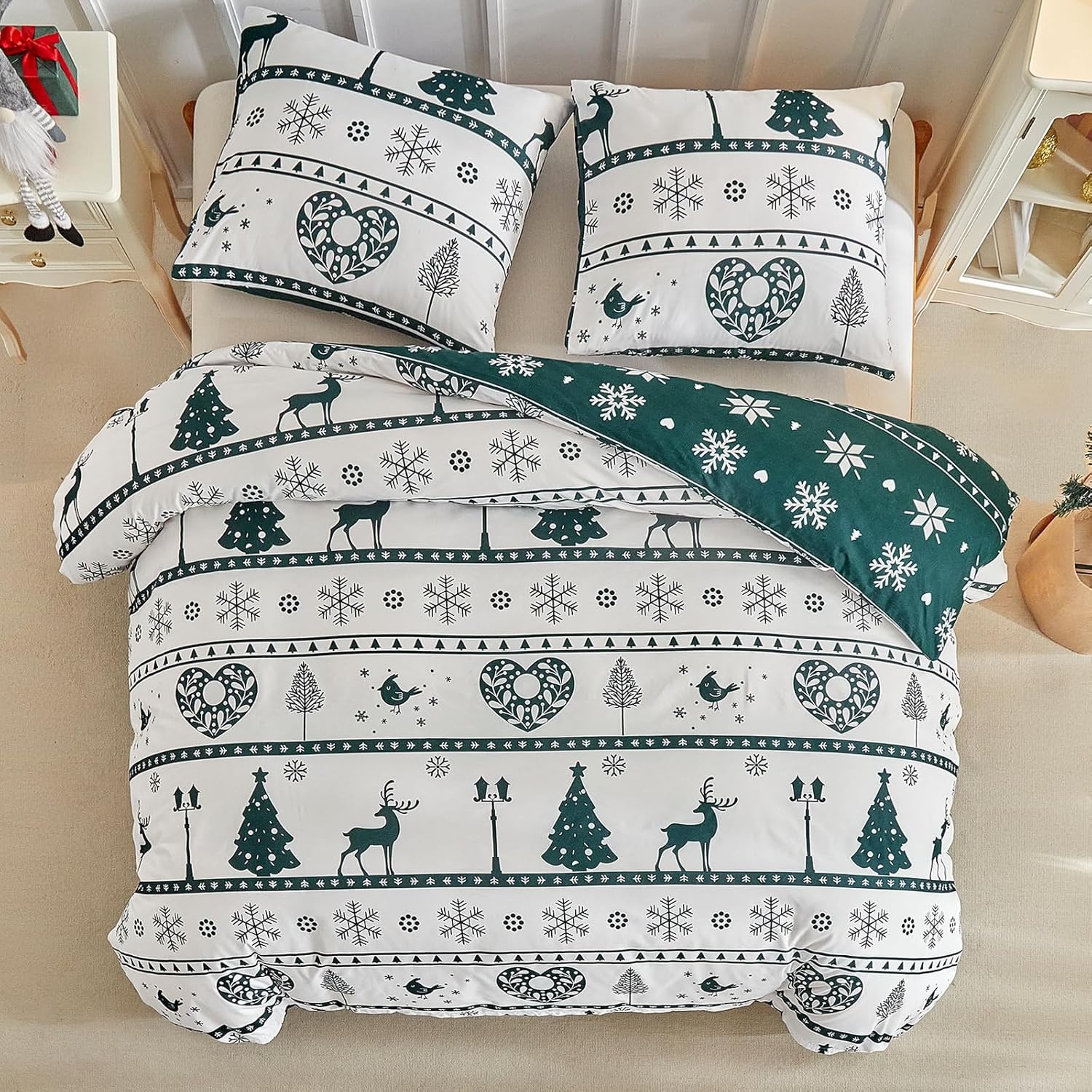 image:imageLekesky King Size Duvet Cover Set Hazy Blue Duvet Cover UltraSoft Microfiber 3 Pieces Comforter Cover with Zipper and Corner Ties Includes 2 Pillowcases 20x36Aa Christmas Loving
