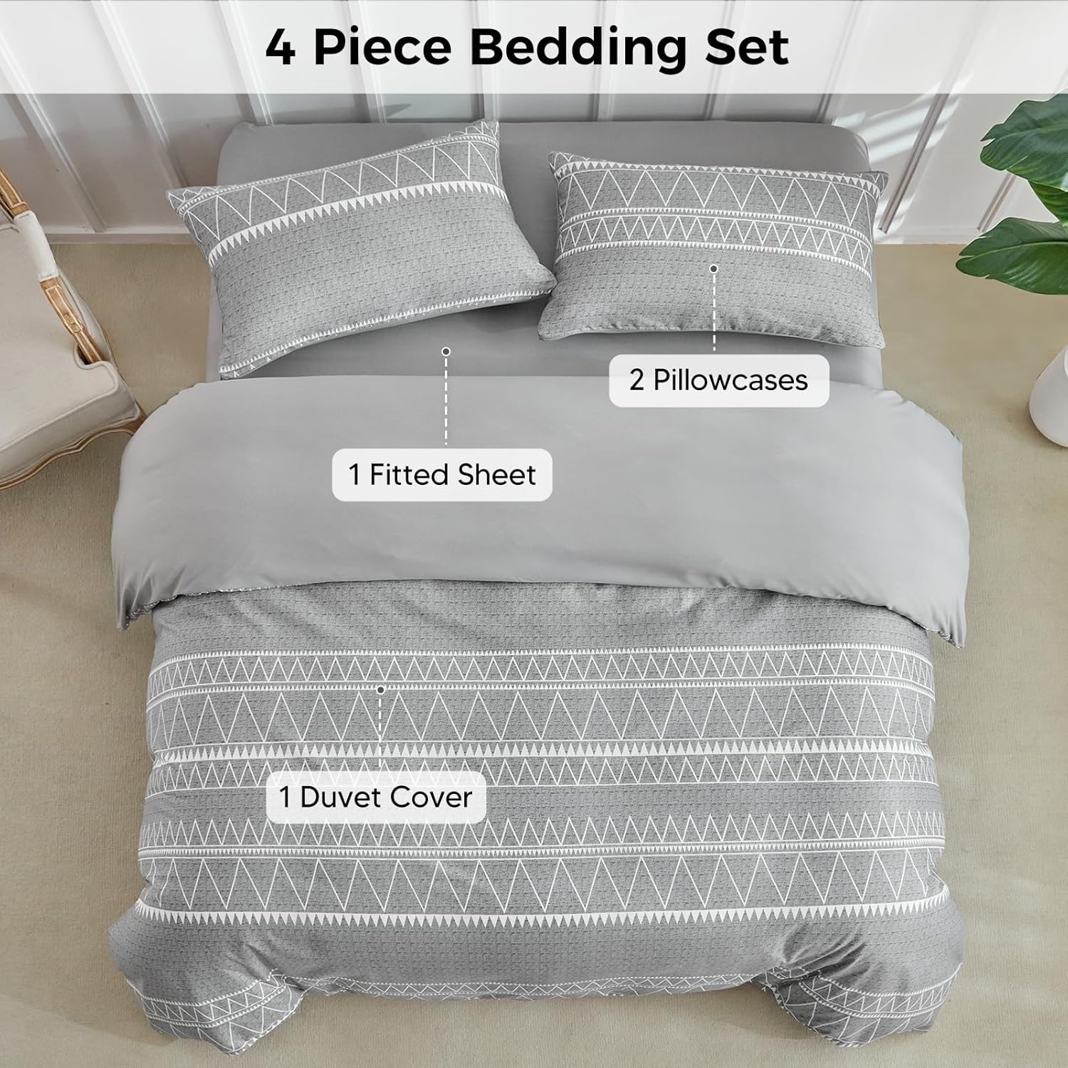 image:imageLekesky King Size Duvet Cover Set Hazy Blue Duvet Cover UltraSoft Microfiber 3 Pieces Comforter Cover with Zipper and Corner Ties Includes 2 Pillowcases 20x36Agrey