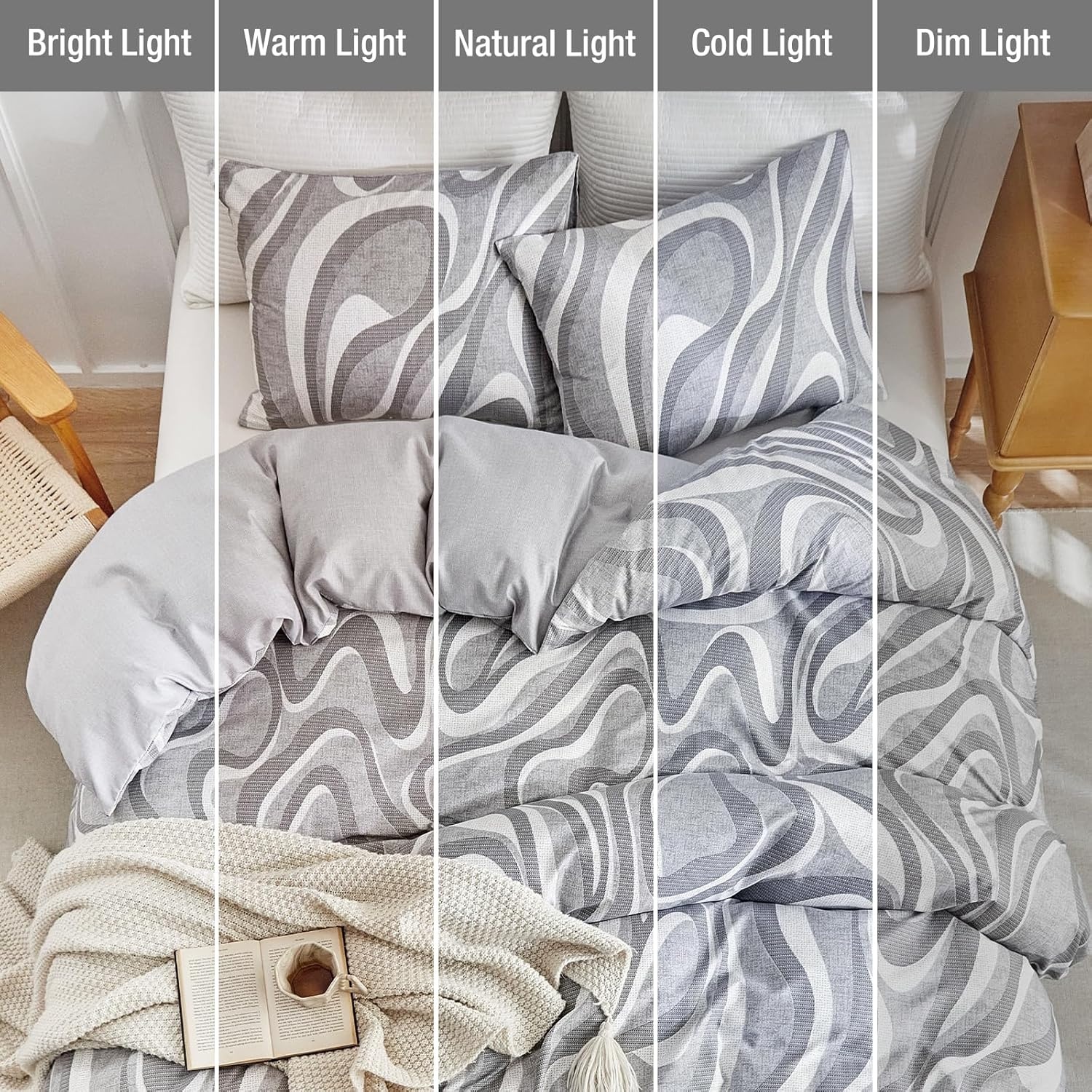 image:imageLekesky King Size Duvet Cover Set Hazy Blue Duvet Cover UltraSoft Microfiber 3 Pieces Comforter Cover with Zipper and Corner Ties Includes 2 Pillowcases 20x36Bgeometric Greyno Comforter