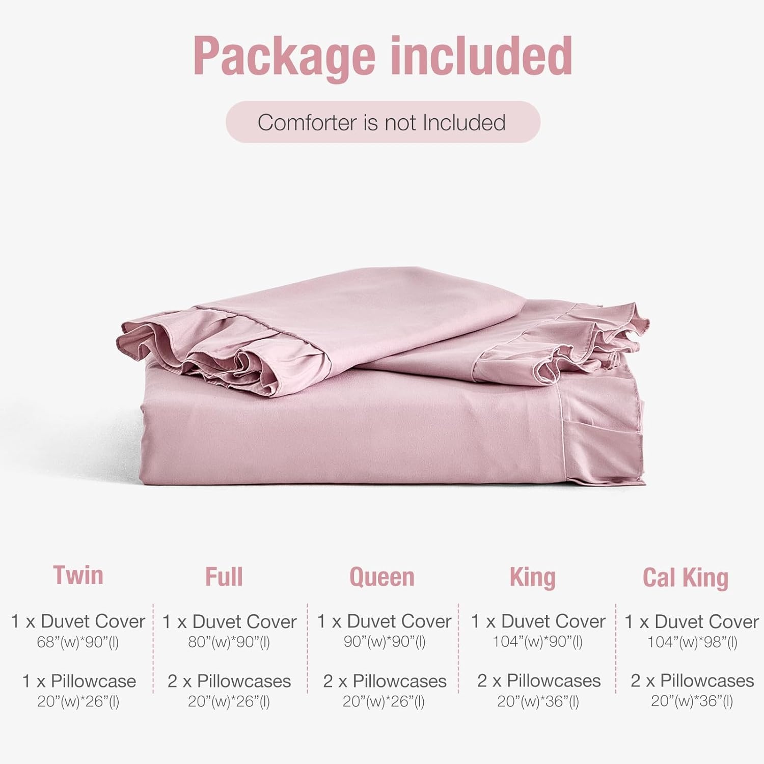 image:imageLekesky King Size Duvet Cover Set Hazy Blue Duvet Cover UltraSoft Microfiber 3 Pieces Comforter Cover with Zipper and Corner Ties Includes 2 Pillowcases 20x36C Pink Ruffleno Comforter