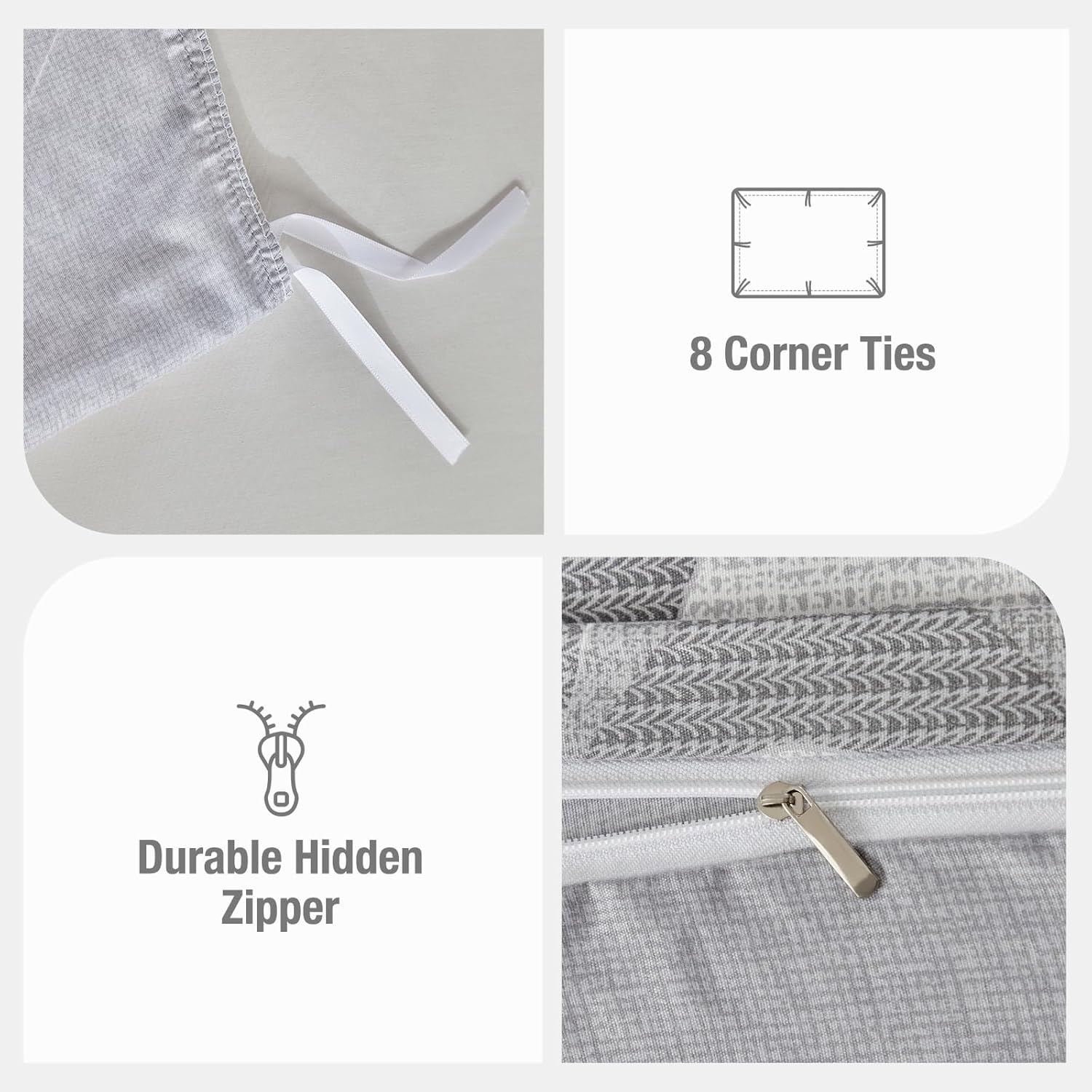 image:imageLekesky King Size Duvet Cover Set Hazy Blue Duvet Cover UltraSoft Microfiber 3 Pieces Comforter Cover with Zipper and Corner Ties Includes 2 Pillowcases 20x36Bgeometric Greyno Comforter