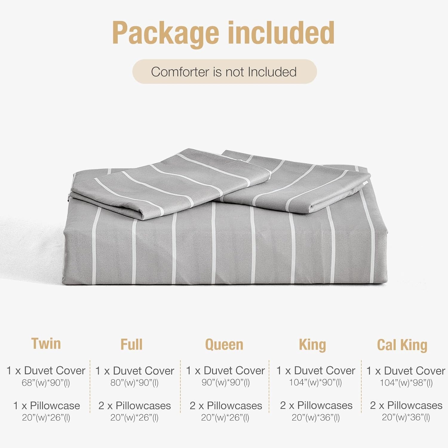image:imageLekesky King Size Duvet Cover Set Hazy Blue Duvet Cover UltraSoft Microfiber 3 Pieces Comforter Cover with Zipper and Corner Ties Includes 2 Pillowcases 20x36B Grey Stripedno Comforter