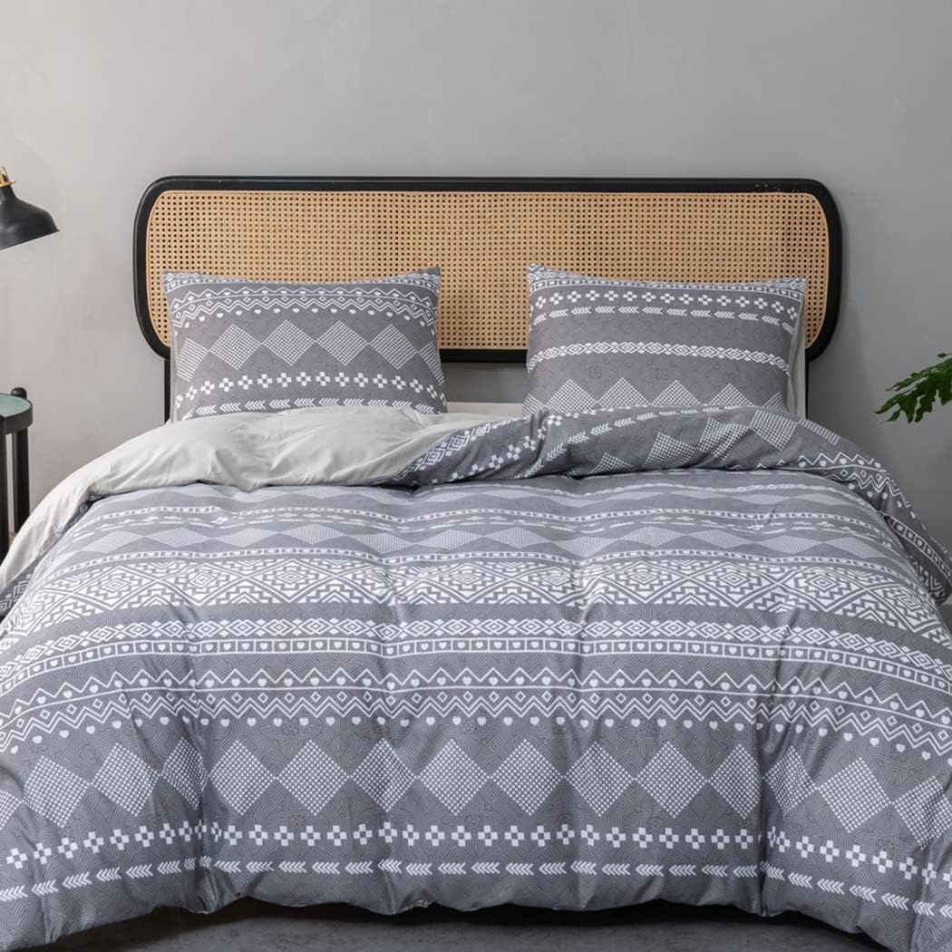 image:imageLekesky King Size Duvet Cover Set Hazy Blue Duvet Cover UltraSoft Microfiber 3 Pieces Comforter Cover with Zipper and Corner Ties Includes 2 Pillowcases 20x36Blight Grey