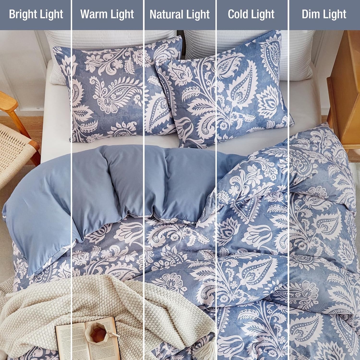 image:imageLekesky King Size Duvet Cover Set Hazy Blue Duvet Cover UltraSoft Microfiber 3 Pieces Comforter Cover with Zipper and Corner Ties Includes 2 Pillowcases 20x36Cpaisley Blueno Comforter