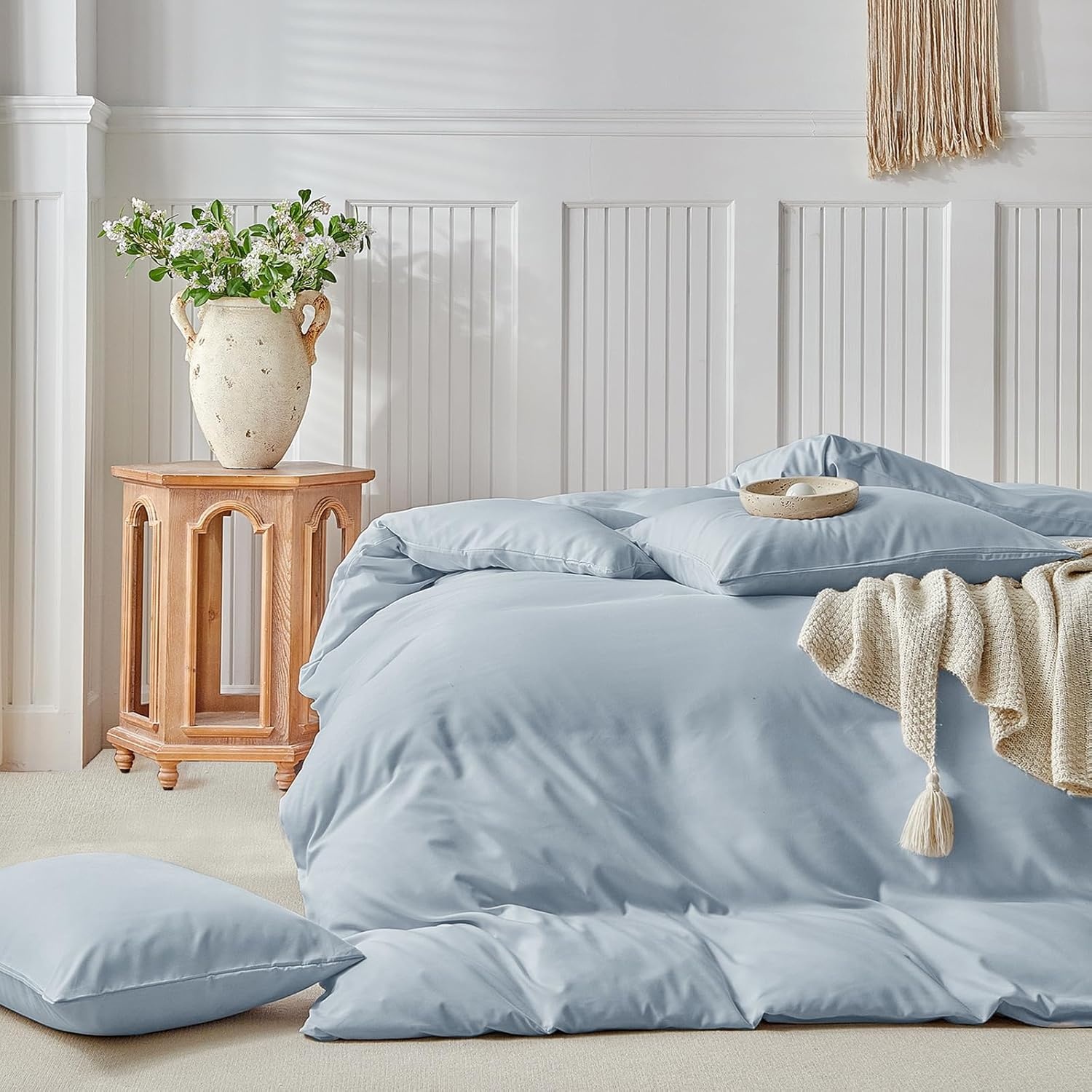 image:imageLekesky King Size Duvet Cover Set Hazy Blue Duvet Cover UltraSoft Microfiber 3 Pieces Comforter Cover with Zipper and Corner Ties Includes 2 Pillowcases 20x36A Hazy Blueno Comforter