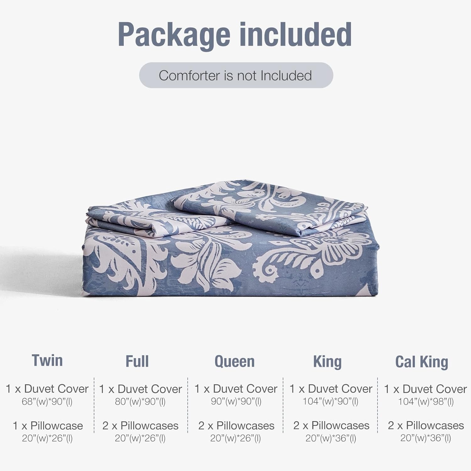 image:imageLekesky King Size Duvet Cover Set Hazy Blue Duvet Cover UltraSoft Microfiber 3 Pieces Comforter Cover with Zipper and Corner Ties Includes 2 Pillowcases 20x36Cpaisley Blueno Comforter
