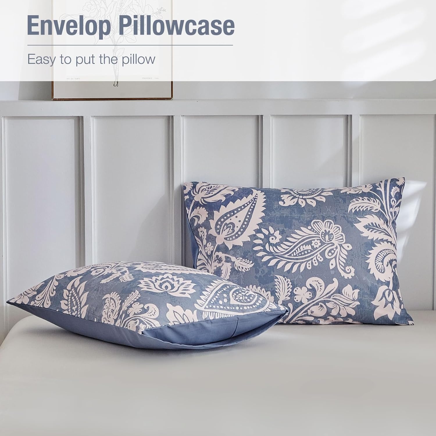 image:imageLekesky King Size Duvet Cover Set Hazy Blue Duvet Cover UltraSoft Microfiber 3 Pieces Comforter Cover with Zipper and Corner Ties Includes 2 Pillowcases 20x36Cpaisley Blueno Comforter