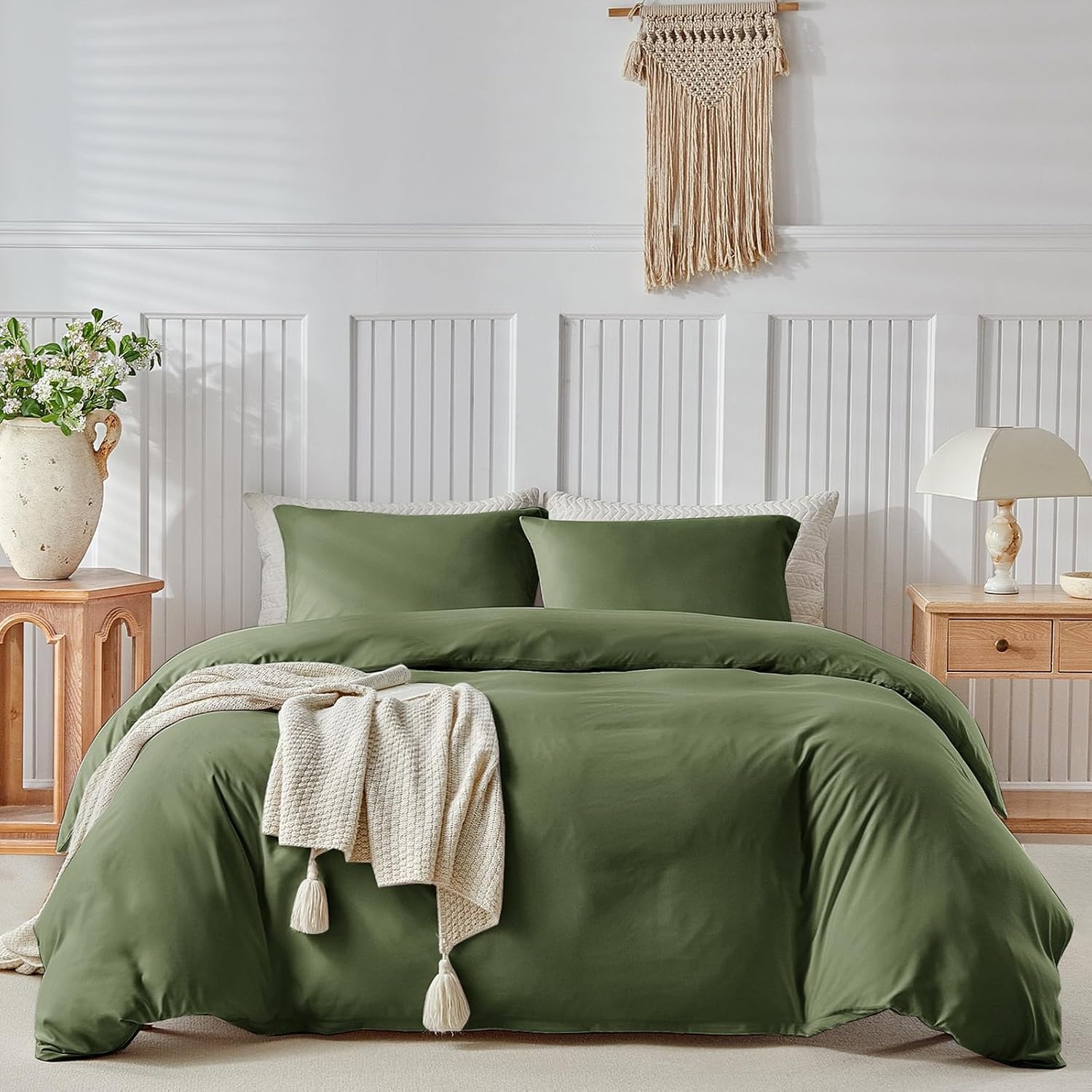 image:imageLekesky King Size Duvet Cover Set Hazy Blue Duvet Cover UltraSoft Microfiber 3 Pieces Comforter Cover with Zipper and Corner Ties Includes 2 Pillowcases 20x36D Olive Greenno Comforter