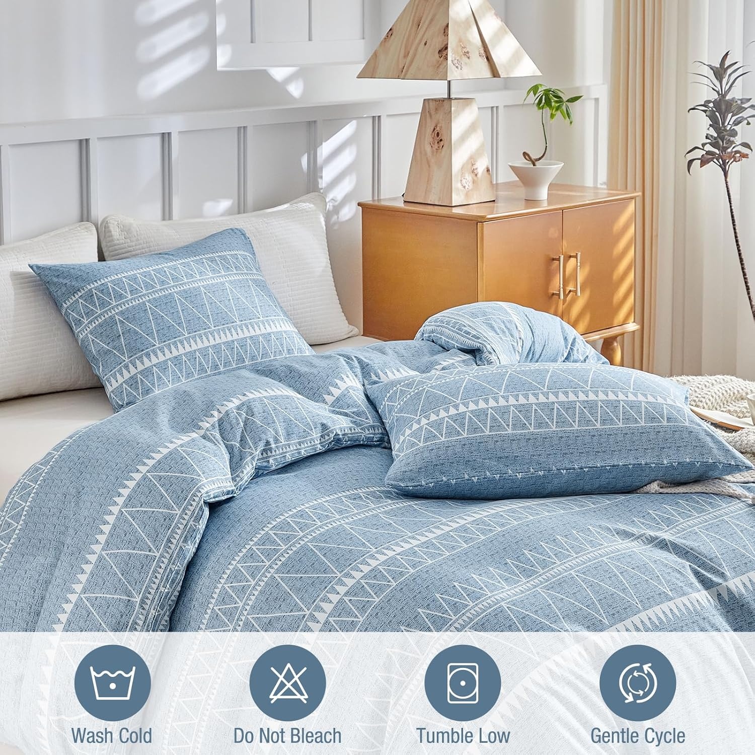 image:imageLekesky King Size Duvet Cover Set Hazy Blue Duvet Cover UltraSoft Microfiber 3 Pieces Comforter Cover with Zipper and Corner Ties Includes 2 Pillowcases 20x36Alight Blue