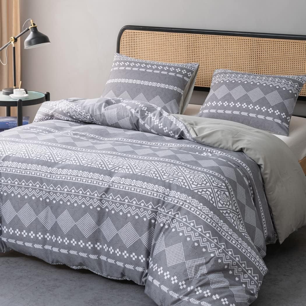 image:imageLekesky King Size Duvet Cover Set Hazy Blue Duvet Cover UltraSoft Microfiber 3 Pieces Comforter Cover with Zipper and Corner Ties Includes 2 Pillowcases 20x36Blight Grey