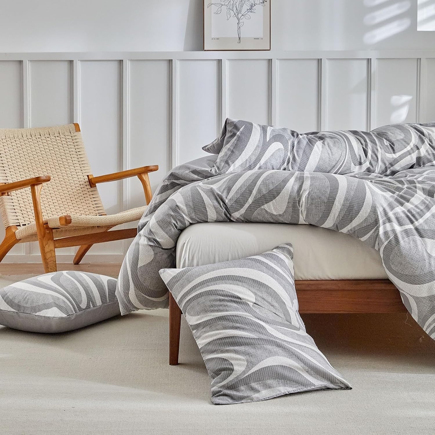 image:imageLekesky King Size Duvet Cover Set Hazy Blue Duvet Cover UltraSoft Microfiber 3 Pieces Comforter Cover with Zipper and Corner Ties Includes 2 Pillowcases 20x36Bgeometric Greyno Comforter