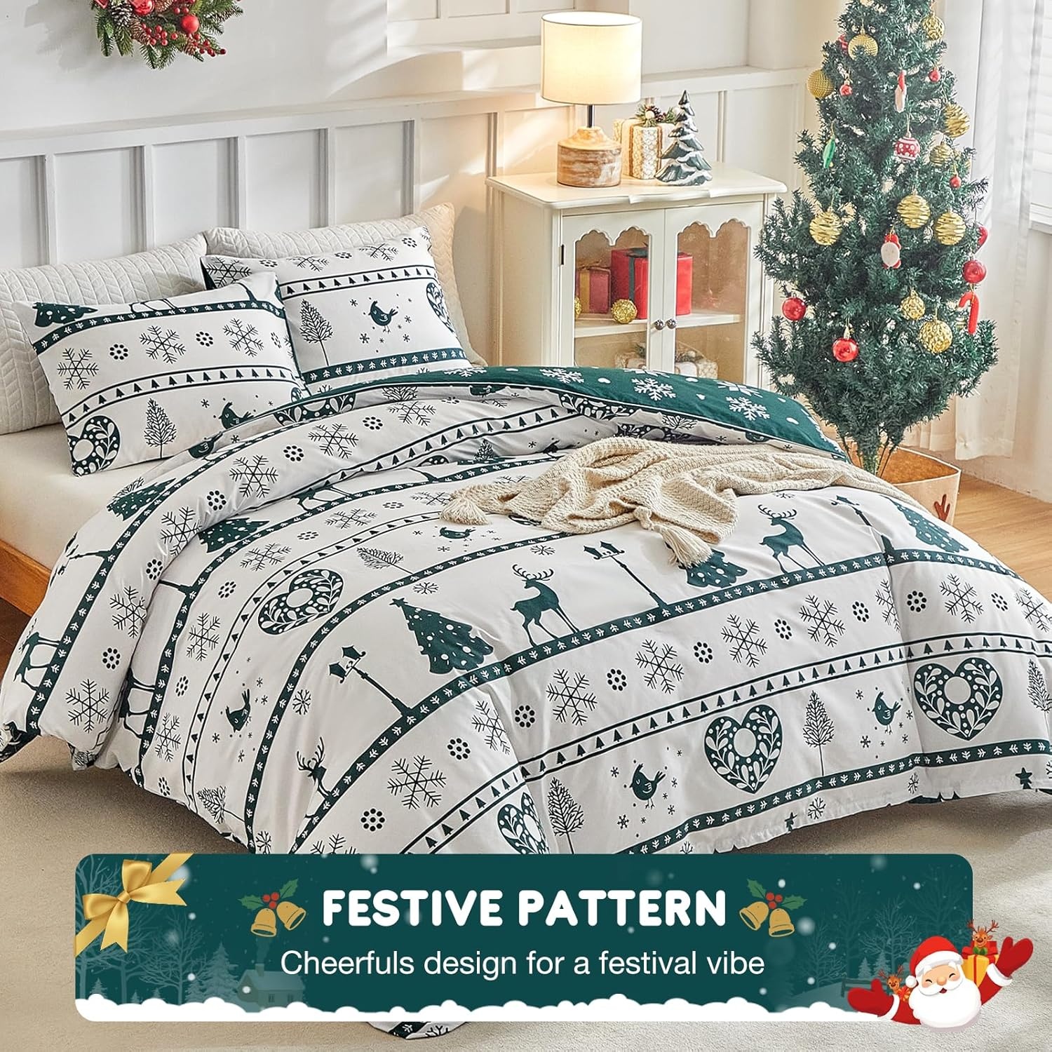 image:imageLekesky King Size Duvet Cover Set Hazy Blue Duvet Cover UltraSoft Microfiber 3 Pieces Comforter Cover with Zipper and Corner Ties Includes 2 Pillowcases 20x36Aa Christmas Loving