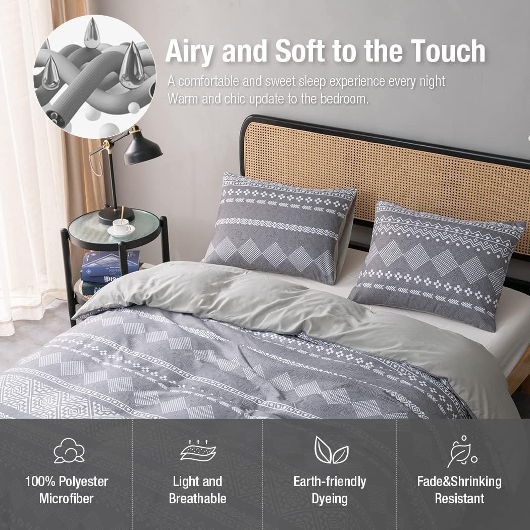 image:imageLekesky King Size Duvet Cover Set Hazy Blue Duvet Cover UltraSoft Microfiber 3 Pieces Comforter Cover with Zipper and Corner Ties Includes 2 Pillowcases 20x36Blight Grey