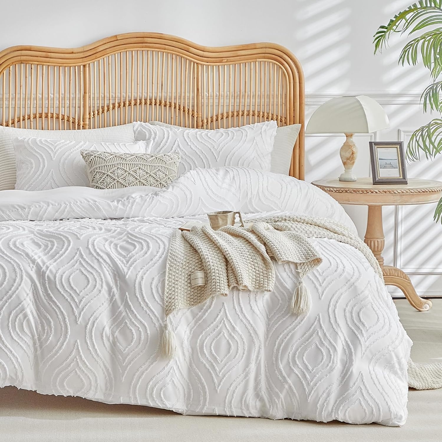 image:imageLekesky King Size Duvet Cover Set Hazy Blue Duvet Cover UltraSoft Microfiber 3 Pieces Comforter Cover with Zipper and Corner Ties Includes 2 Pillowcases 20x36Cwhite Ripple No Comforter