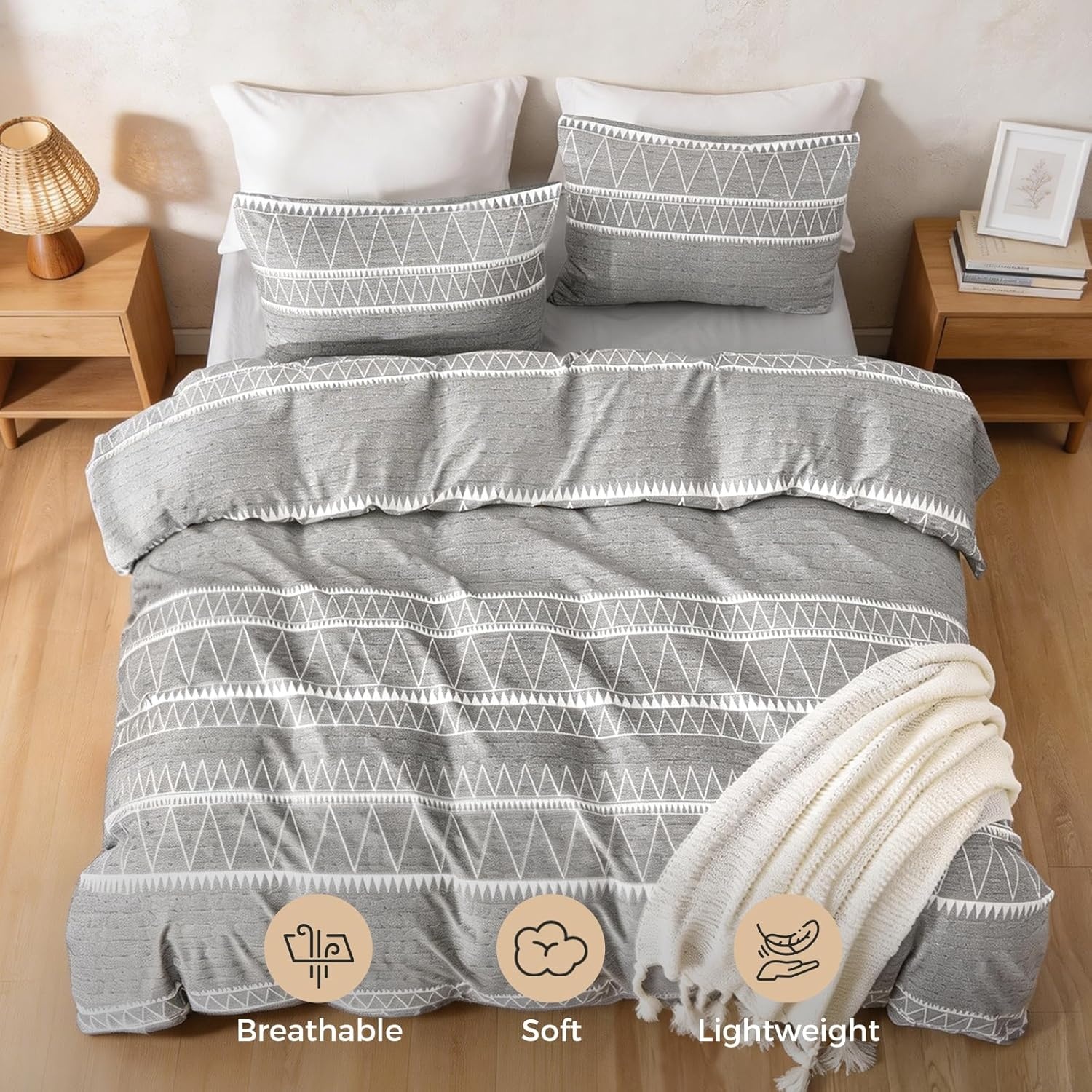 image:imageLekesky King Size Duvet Cover Set Hazy Blue Duvet Cover UltraSoft Microfiber 3 Pieces Comforter Cover with Zipper and Corner Ties Includes 2 Pillowcases 20x36Agrey