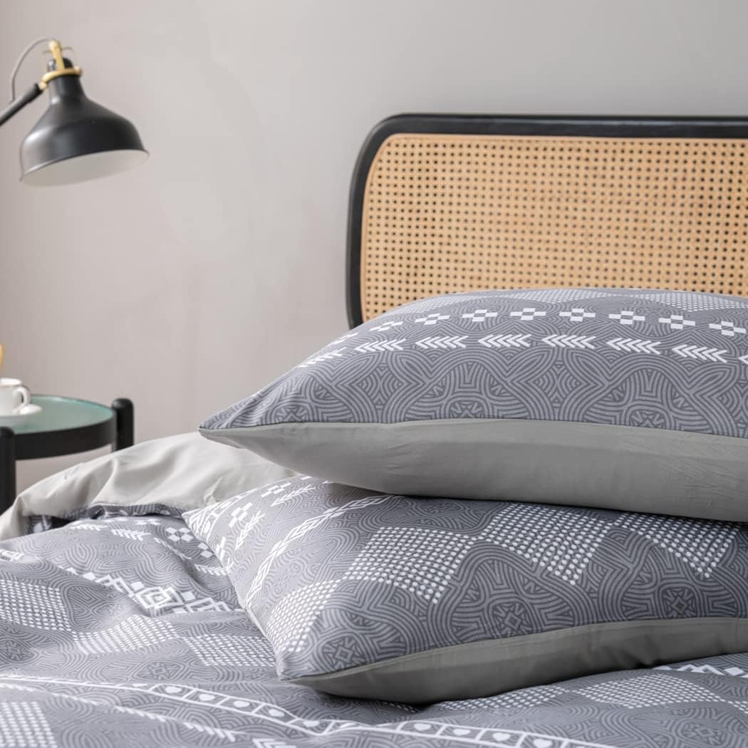 image:imageLekesky King Size Duvet Cover Set Hazy Blue Duvet Cover UltraSoft Microfiber 3 Pieces Comforter Cover with Zipper and Corner Ties Includes 2 Pillowcases 20x36Blight Grey