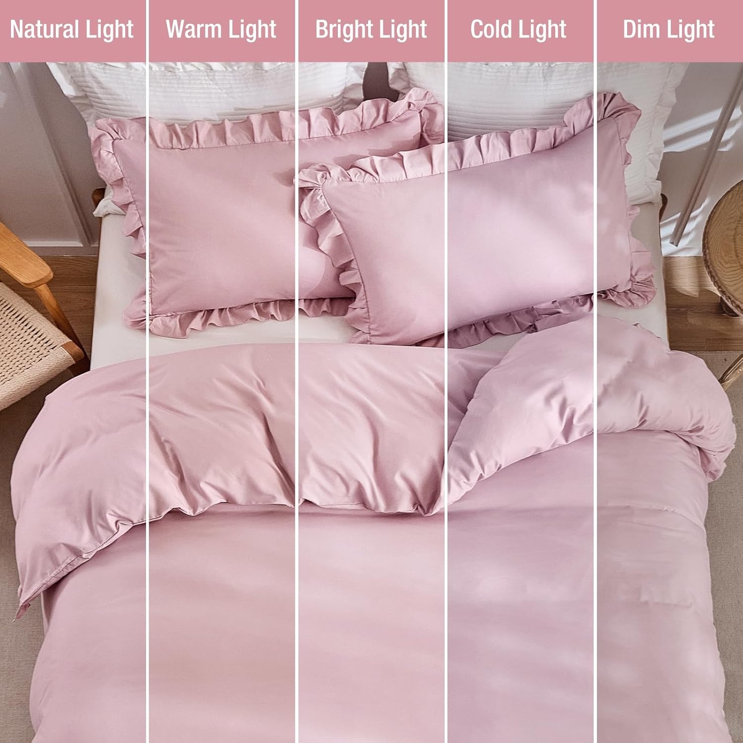 image:imageLekesky King Size Duvet Cover Set Hazy Blue Duvet Cover UltraSoft Microfiber 3 Pieces Comforter Cover with Zipper and Corner Ties Includes 2 Pillowcases 20x36C Pink Ruffleno Comforter
