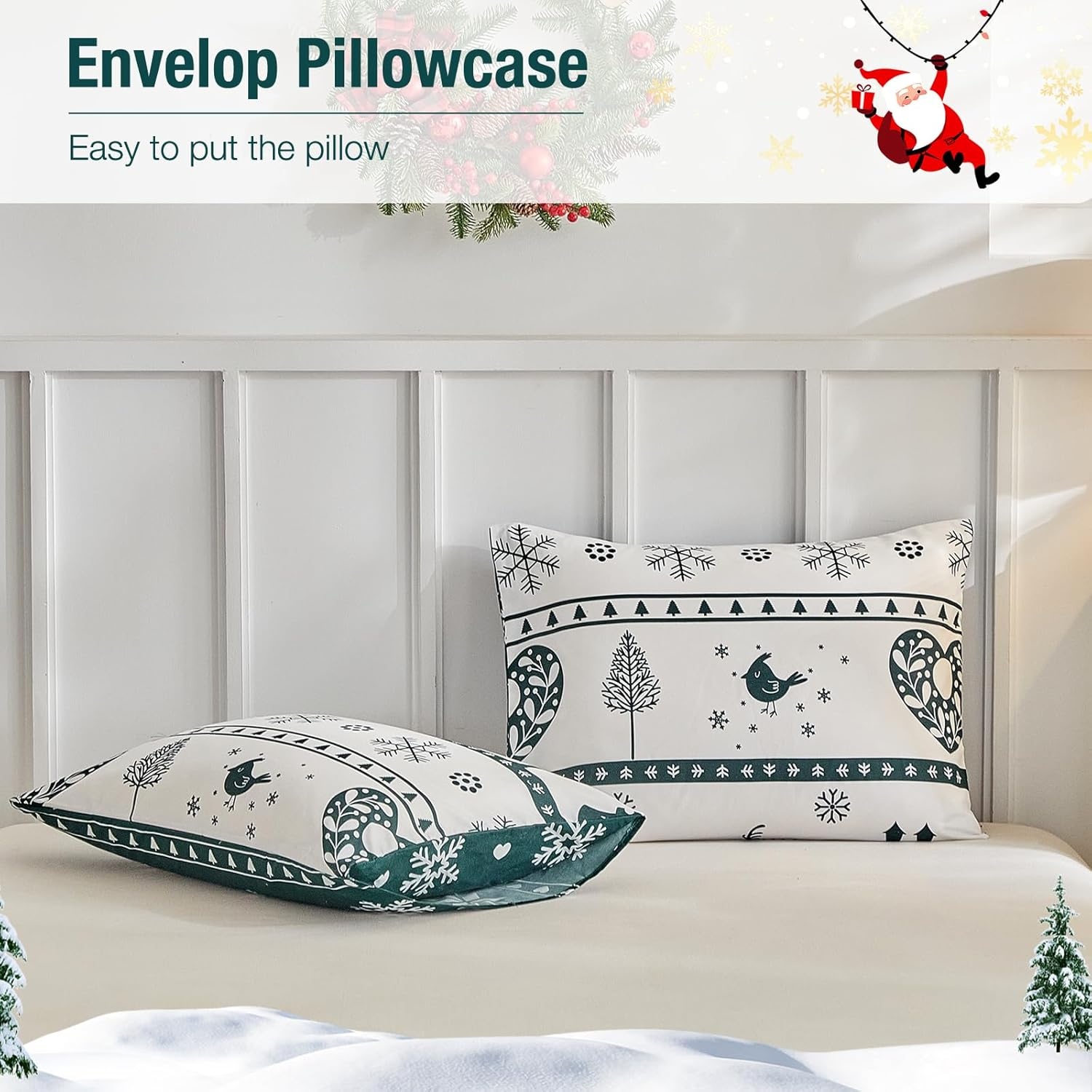 image:imageLekesky King Size Duvet Cover Set Hazy Blue Duvet Cover UltraSoft Microfiber 3 Pieces Comforter Cover with Zipper and Corner Ties Includes 2 Pillowcases 20x36Aa Christmas Loving