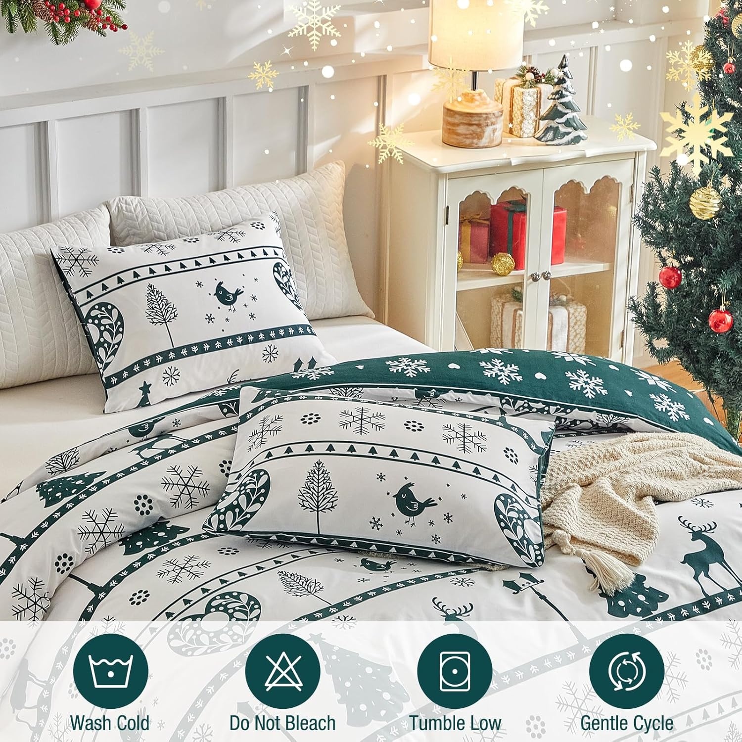 image:imageLekesky King Size Duvet Cover Set Hazy Blue Duvet Cover UltraSoft Microfiber 3 Pieces Comforter Cover with Zipper and Corner Ties Includes 2 Pillowcases 20x36Aa Christmas Loving