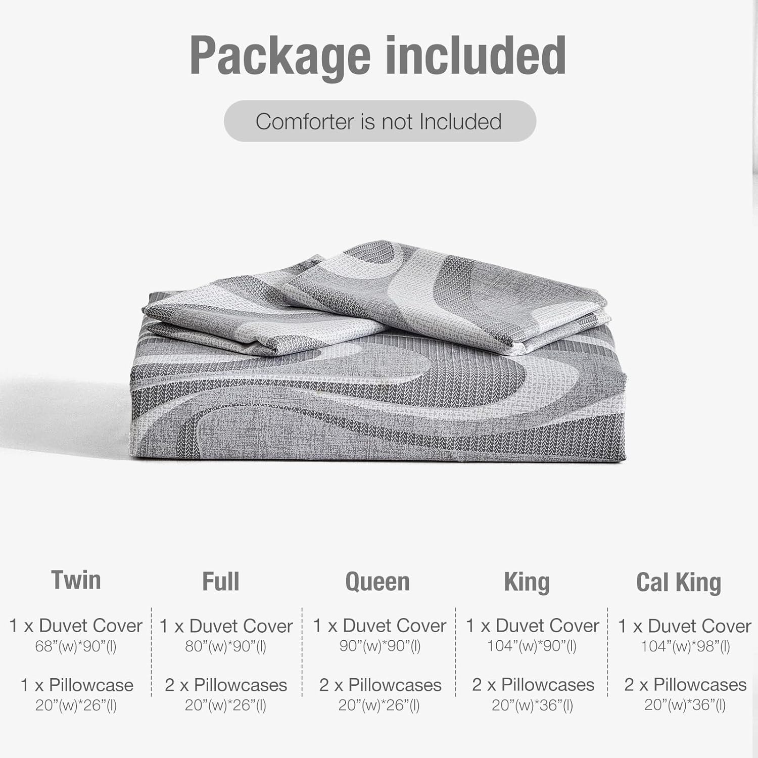 image:imageLekesky King Size Duvet Cover Set Hazy Blue Duvet Cover UltraSoft Microfiber 3 Pieces Comforter Cover with Zipper and Corner Ties Includes 2 Pillowcases 20x36Bgeometric Greyno Comforter