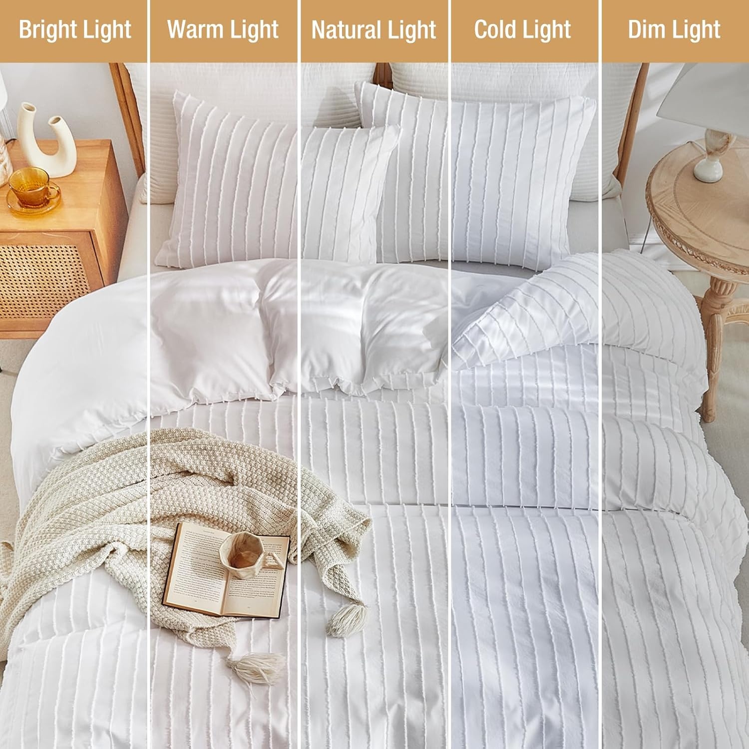 image:imageLekesky King Size Duvet Cover Set Hazy Blue Duvet Cover UltraSoft Microfiber 3 Pieces Comforter Cover with Zipper and Corner Ties Includes 2 Pillowcases 20x36Cwhite Striped No Comforter