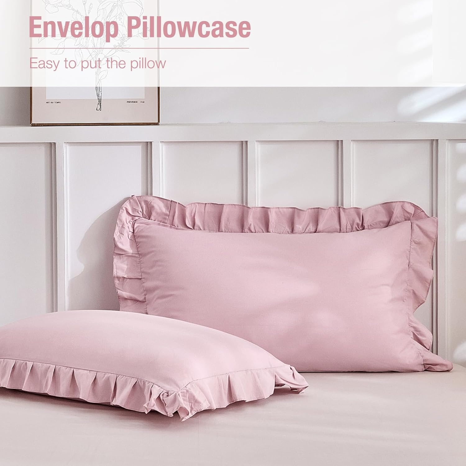 image:imageLekesky King Size Duvet Cover Set Hazy Blue Duvet Cover UltraSoft Microfiber 3 Pieces Comforter Cover with Zipper and Corner Ties Includes 2 Pillowcases 20x36C Pink Ruffleno Comforter