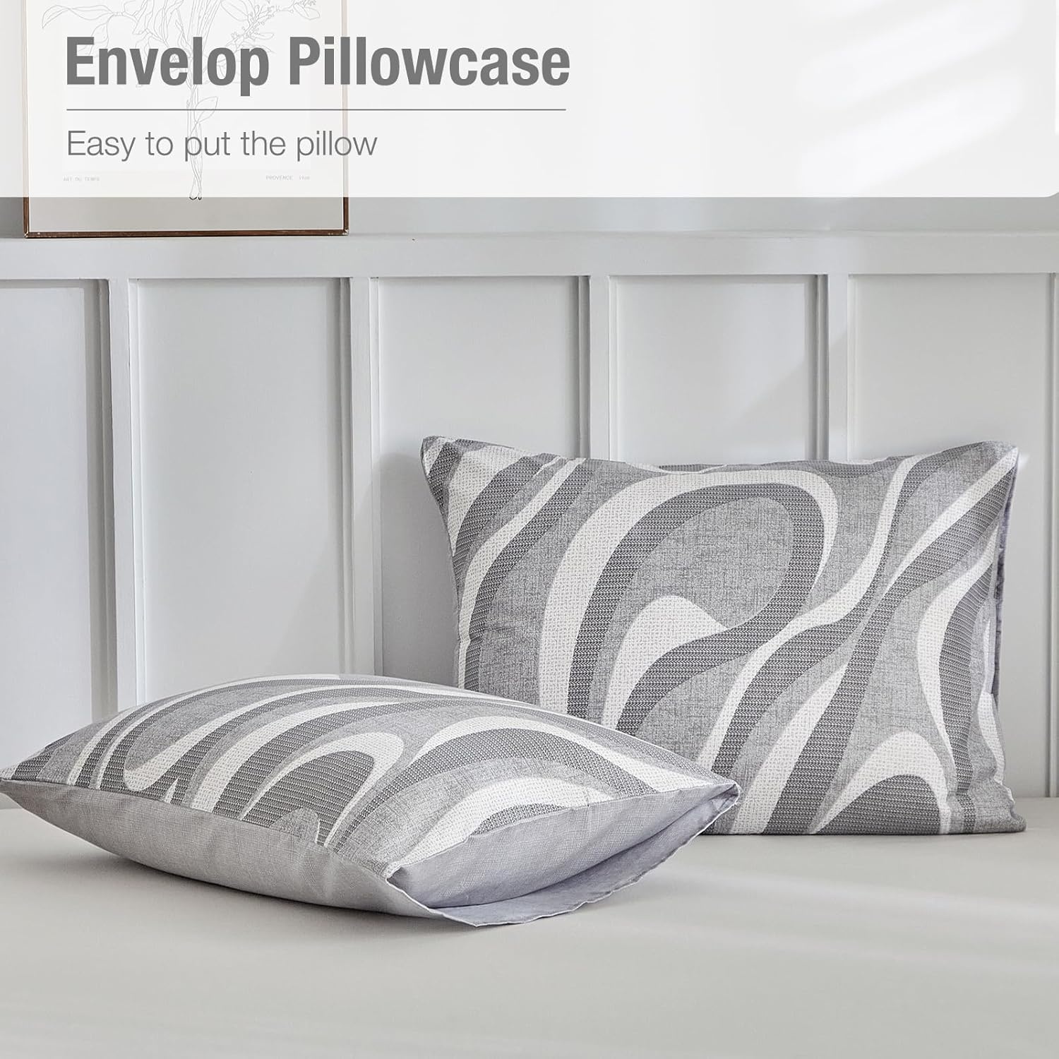 image:imageLekesky King Size Duvet Cover Set Hazy Blue Duvet Cover UltraSoft Microfiber 3 Pieces Comforter Cover with Zipper and Corner Ties Includes 2 Pillowcases 20x36Bgeometric Greyno Comforter