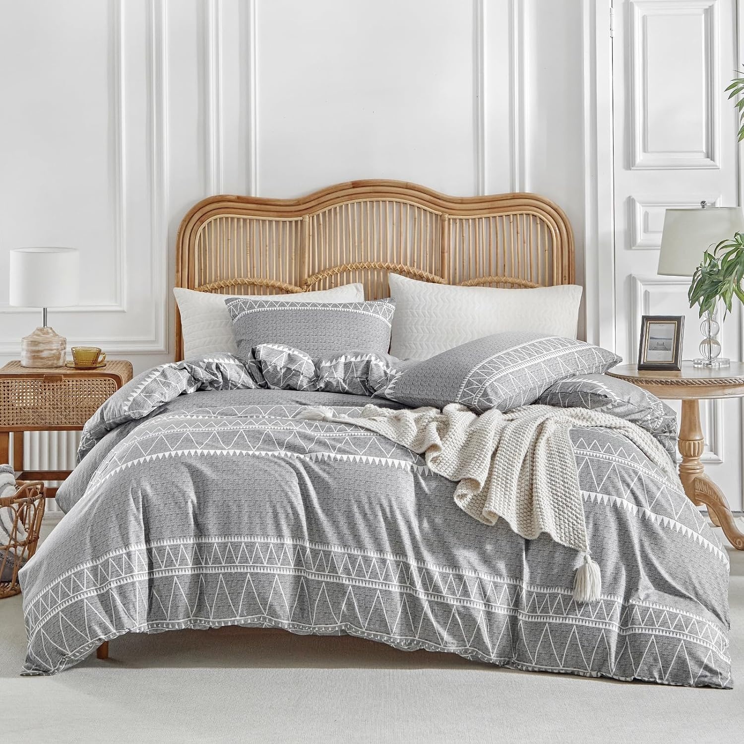 image:imageLekesky King Size Duvet Cover Set Hazy Blue Duvet Cover UltraSoft Microfiber 3 Pieces Comforter Cover with Zipper and Corner Ties Includes 2 Pillowcases 20x36Agrey