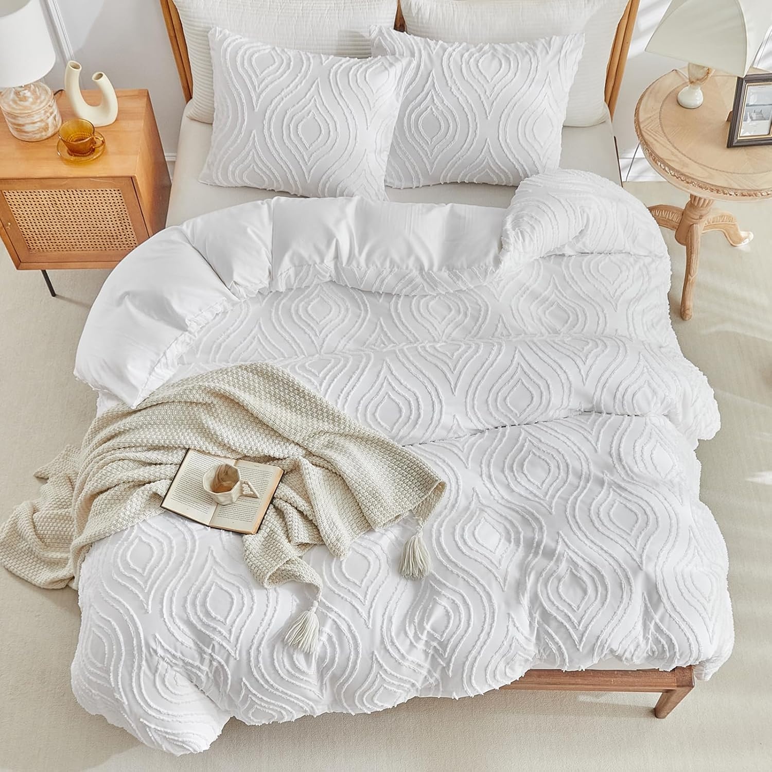 image:imageLekesky King Size Duvet Cover Set Hazy Blue Duvet Cover UltraSoft Microfiber 3 Pieces Comforter Cover with Zipper and Corner Ties Includes 2 Pillowcases 20x36Cwhite Ripple No Comforter