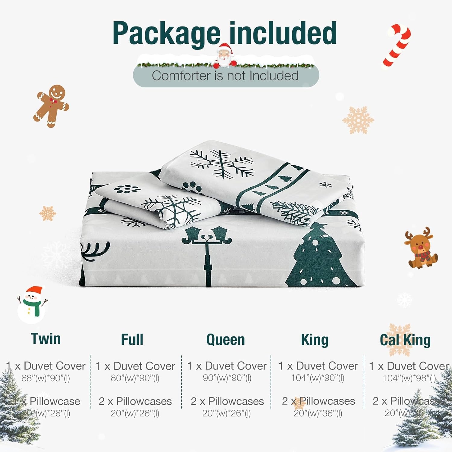 image:imageLekesky King Size Duvet Cover Set Hazy Blue Duvet Cover UltraSoft Microfiber 3 Pieces Comforter Cover with Zipper and Corner Ties Includes 2 Pillowcases 20x36Aa Christmas Loving