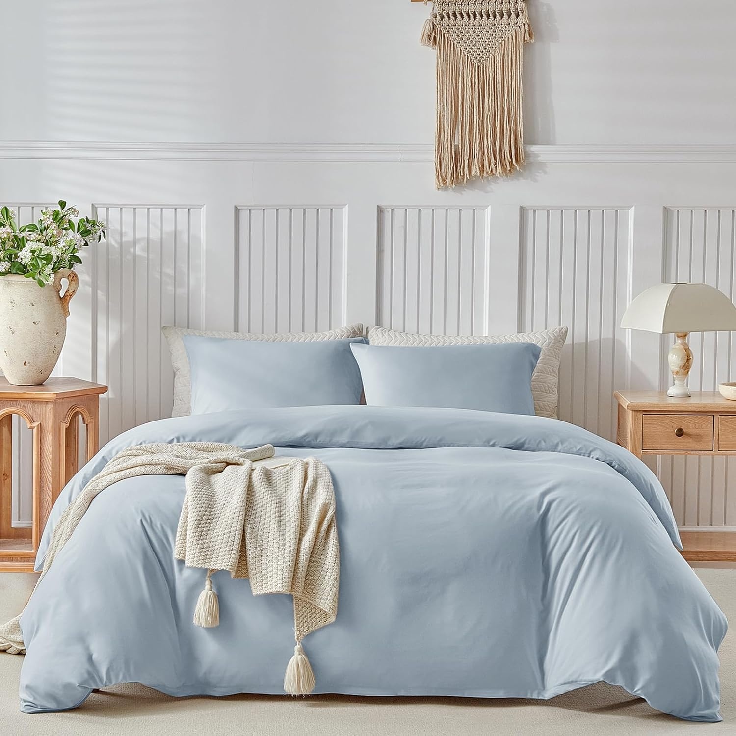 image:imageLekesky King Size Duvet Cover Set Hazy Blue Duvet Cover UltraSoft Microfiber 3 Pieces Comforter Cover with Zipper and Corner Ties Includes 2 Pillowcases 20x36A Hazy Blueno Comforter