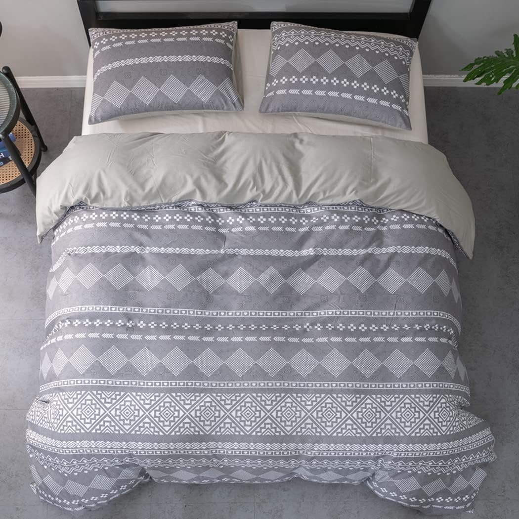 image:imageLekesky King Size Duvet Cover Set Hazy Blue Duvet Cover UltraSoft Microfiber 3 Pieces Comforter Cover with Zipper and Corner Ties Includes 2 Pillowcases 20x36Blight Grey