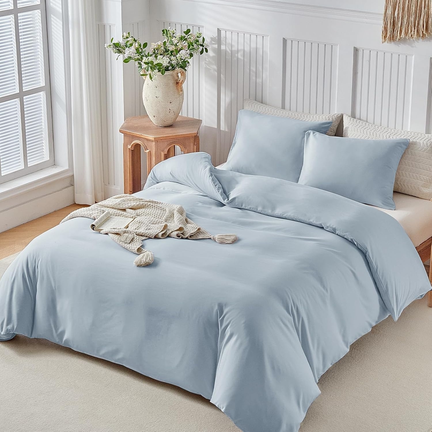 image:imageLekesky King Size Duvet Cover Set Hazy Blue Duvet Cover UltraSoft Microfiber 3 Pieces Comforter Cover with Zipper and Corner Ties Includes 2 Pillowcases 20x36A Hazy Blueno Comforter