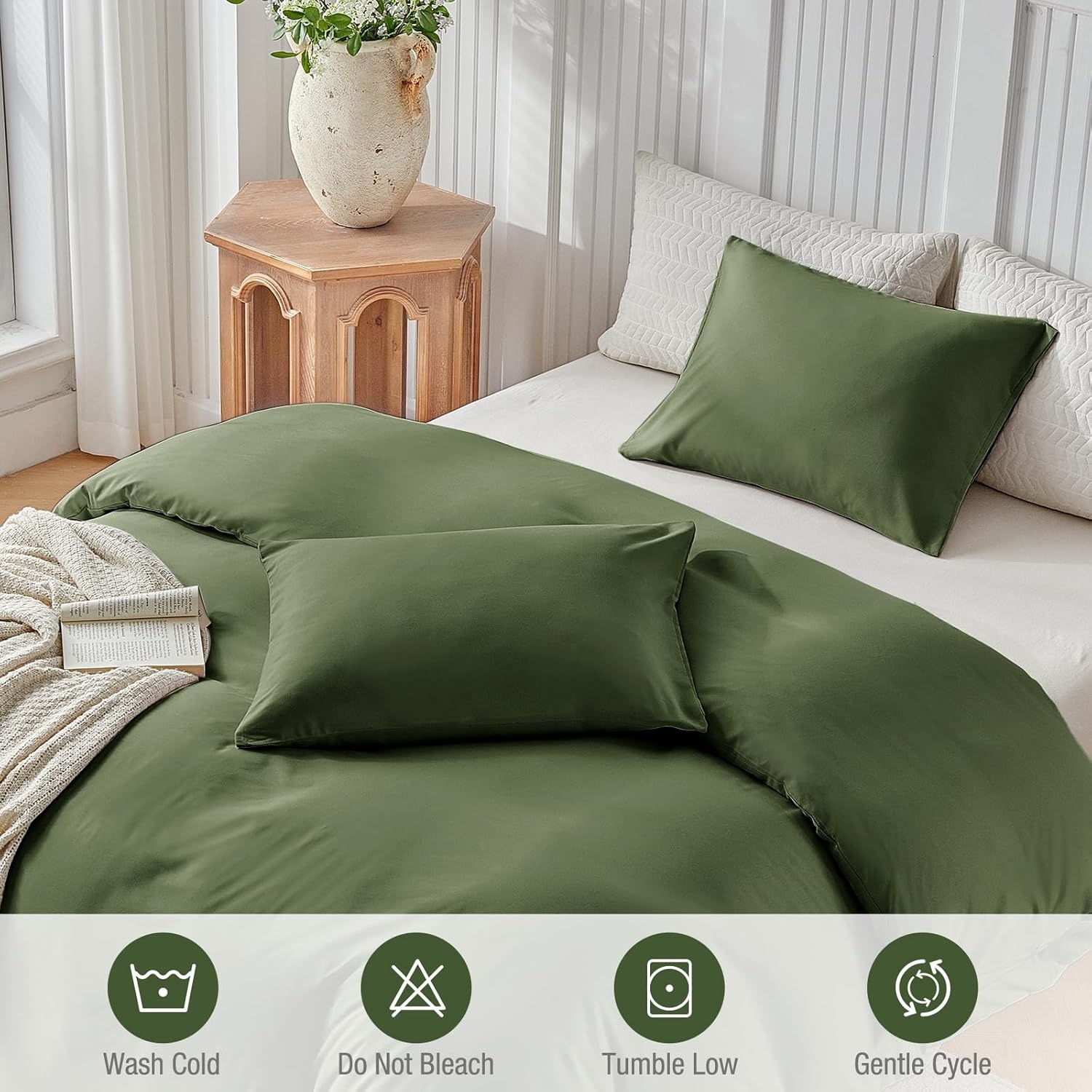 image:imageLekesky King Size Duvet Cover Set Hazy Blue Duvet Cover UltraSoft Microfiber 3 Pieces Comforter Cover with Zipper and Corner Ties Includes 2 Pillowcases 20x36D Olive Greenno Comforter