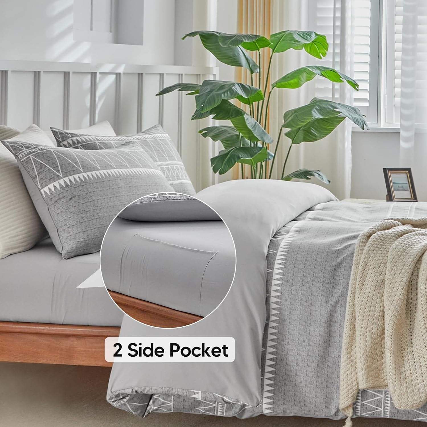 image:imageLekesky King Size Duvet Cover Set Hazy Blue Duvet Cover UltraSoft Microfiber 3 Pieces Comforter Cover with Zipper and Corner Ties Includes 2 Pillowcases 20x36Agrey