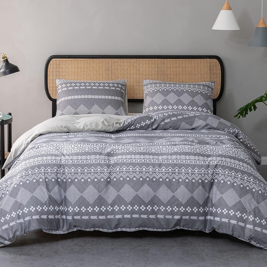 image:imageLekesky King Size Duvet Cover Set Hazy Blue Duvet Cover UltraSoft Microfiber 3 Pieces Comforter Cover with Zipper and Corner Ties Includes 2 Pillowcases 20x36Blight Grey