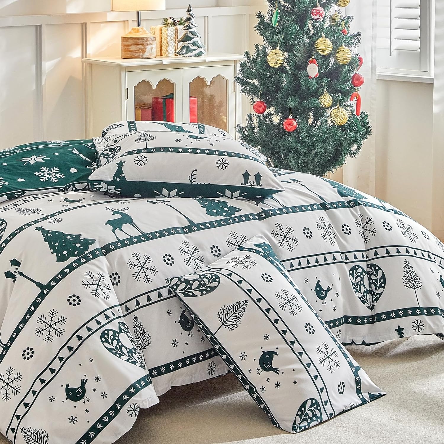 image:imageLekesky King Size Duvet Cover Set Hazy Blue Duvet Cover UltraSoft Microfiber 3 Pieces Comforter Cover with Zipper and Corner Ties Includes 2 Pillowcases 20x36Aa Christmas Loving