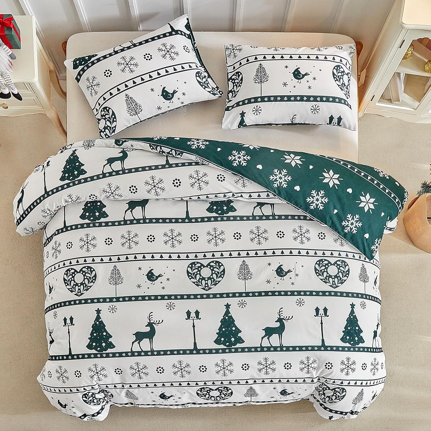 image:imageLekesky King Size Duvet Cover Set Hazy Blue Duvet Cover UltraSoft Microfiber 3 Pieces Comforter Cover with Zipper and Corner Ties Includes 2 Pillowcases 20x36Aa Christmas Loving