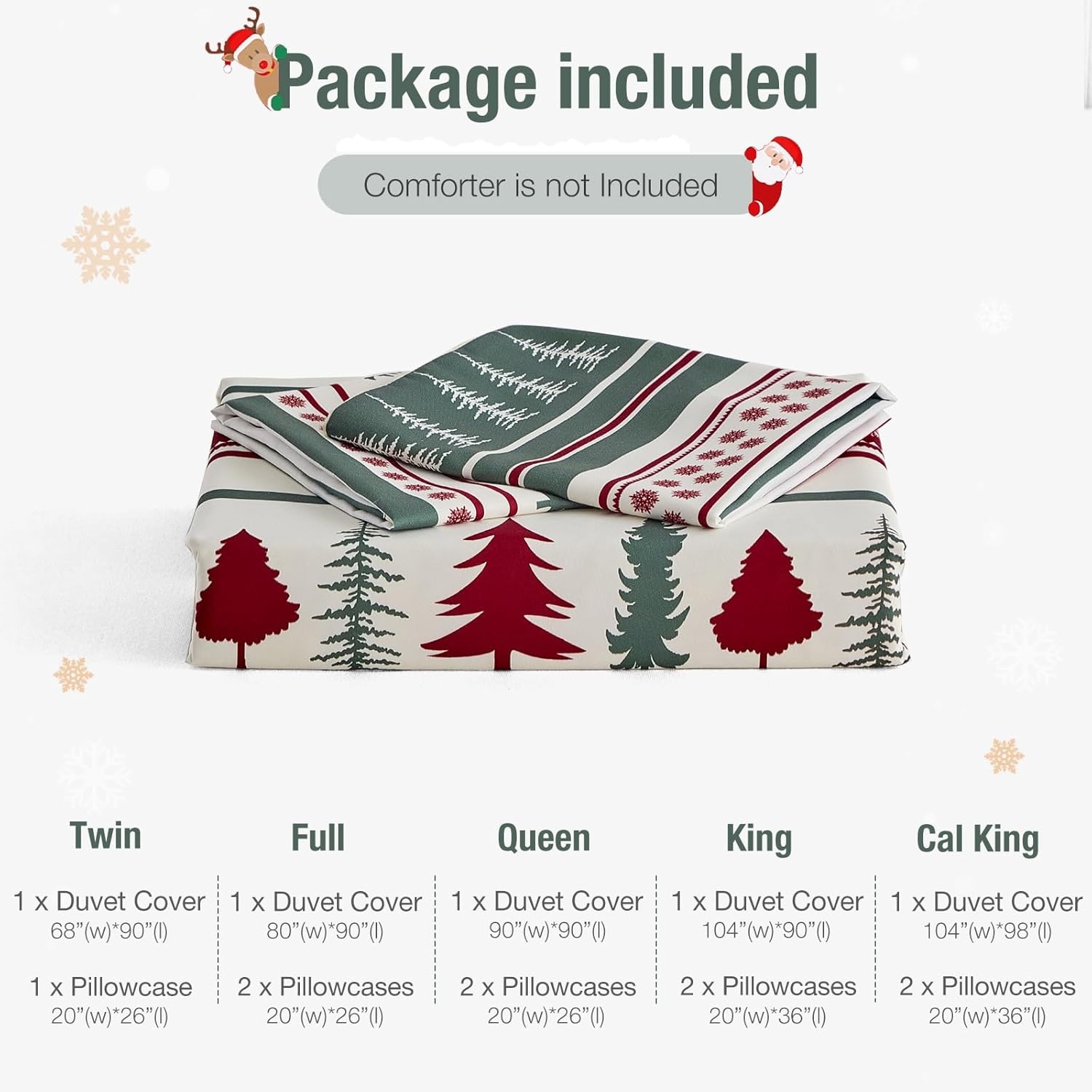 image:imageLekesky King Size Duvet Cover Set Hazy Blue Duvet Cover UltraSoft Microfiber 3 Pieces Comforter Cover with Zipper and Corner Ties Includes 2 Pillowcases 20x36Aa Christmas Classic Green