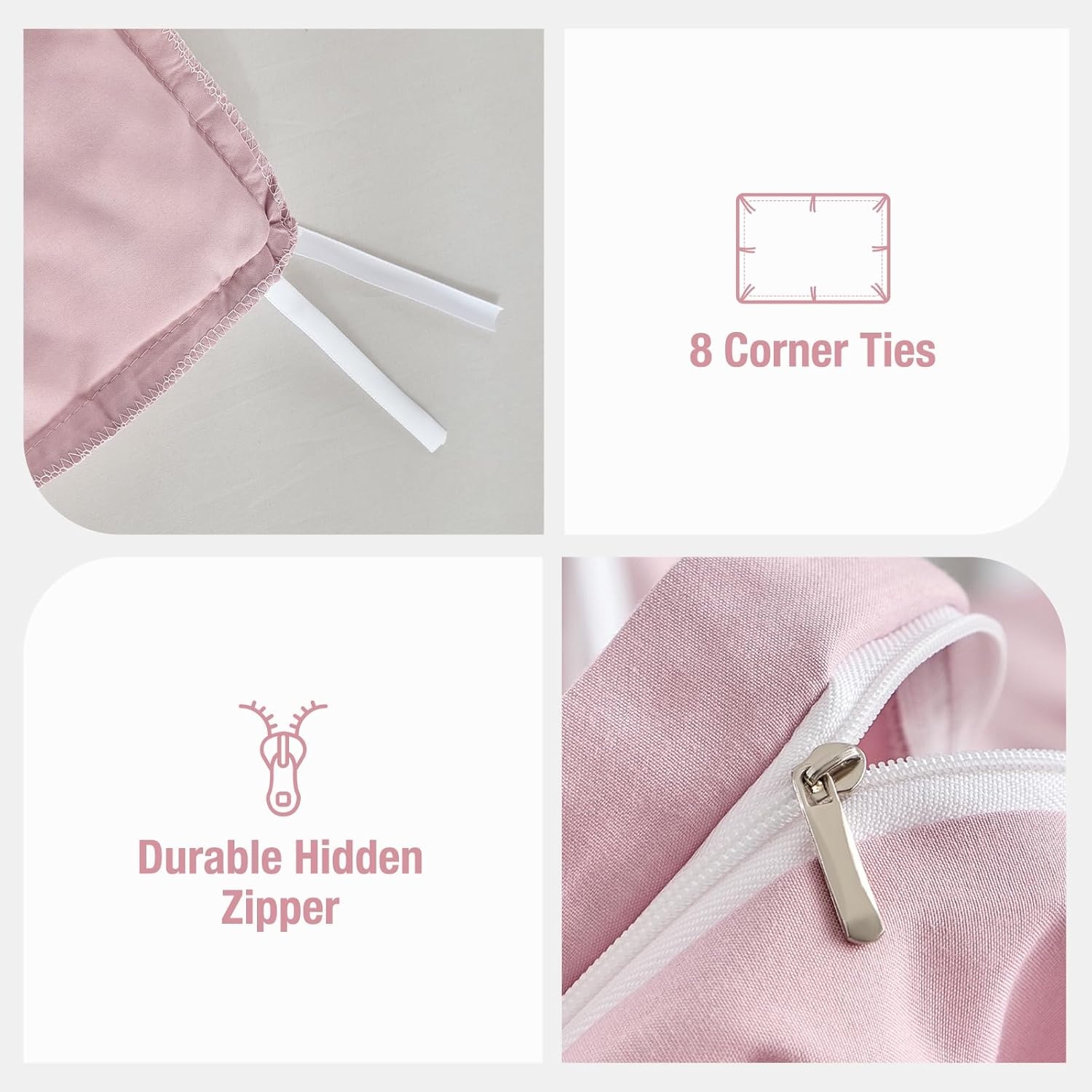 image:imageLekesky King Size Duvet Cover Set Hazy Blue Duvet Cover UltraSoft Microfiber 3 Pieces Comforter Cover with Zipper and Corner Ties Includes 2 Pillowcases 20x36C Pink Ruffleno Comforter