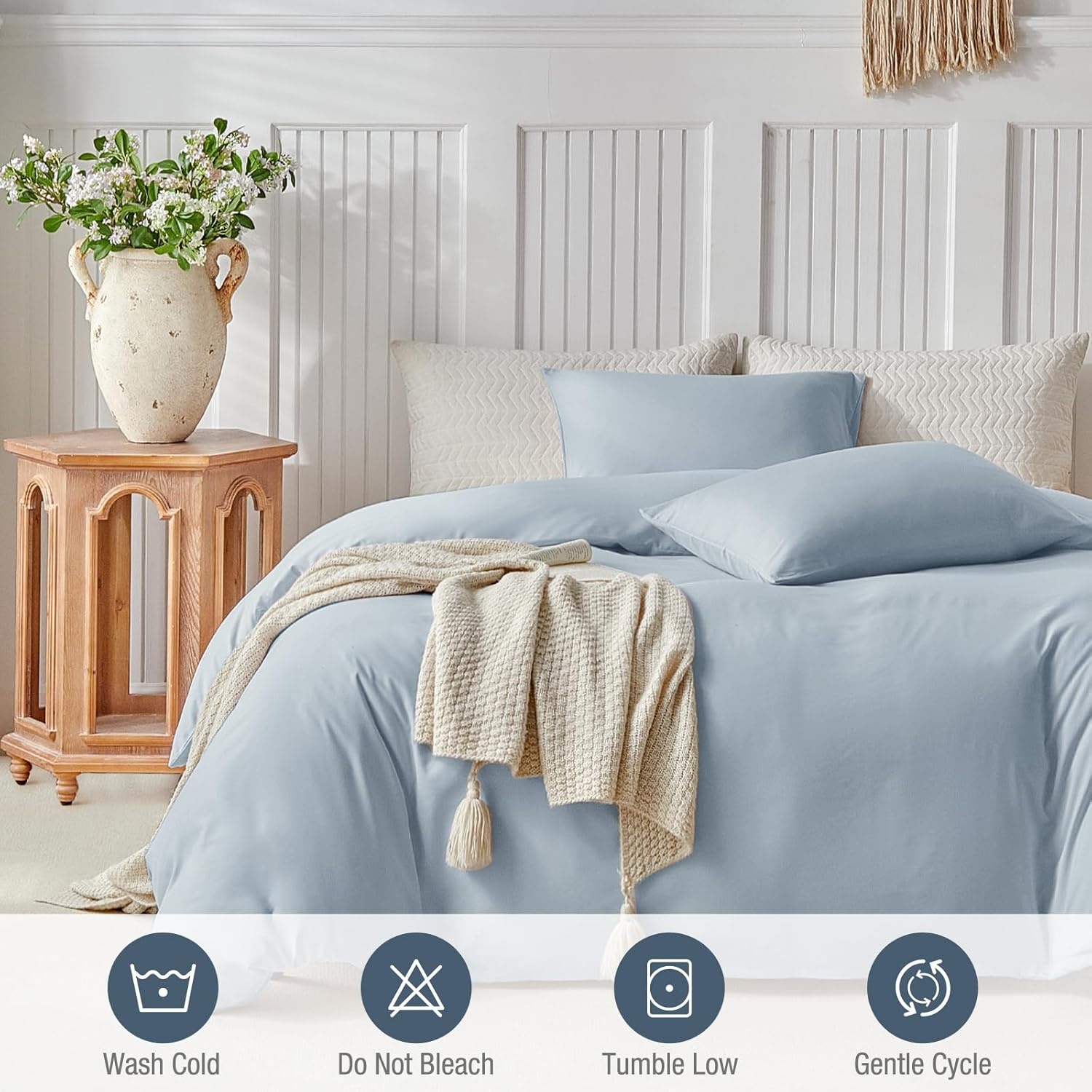 image:imageLekesky King Size Duvet Cover Set Hazy Blue Duvet Cover UltraSoft Microfiber 3 Pieces Comforter Cover with Zipper and Corner Ties Includes 2 Pillowcases 20x36A Hazy Blueno Comforter