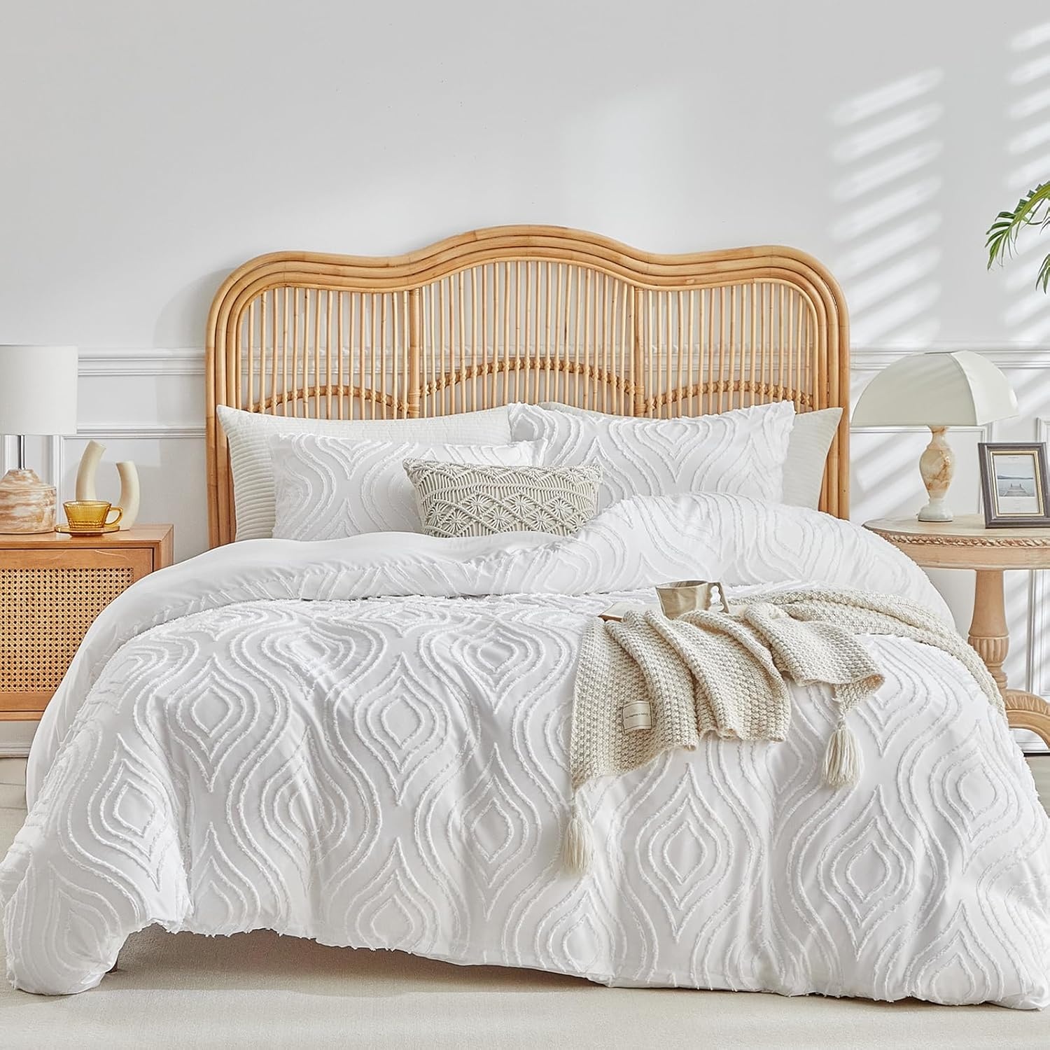 image:imageLekesky King Size Duvet Cover Set Hazy Blue Duvet Cover UltraSoft Microfiber 3 Pieces Comforter Cover with Zipper and Corner Ties Includes 2 Pillowcases 20x36Cwhite Ripple No Comforter