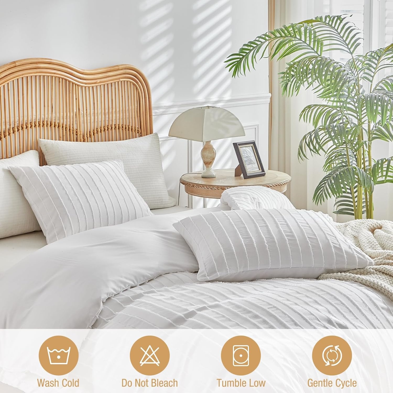 image:imageLekesky King Size Duvet Cover Set Hazy Blue Duvet Cover UltraSoft Microfiber 3 Pieces Comforter Cover with Zipper and Corner Ties Includes 2 Pillowcases 20x36Cwhite Striped No Comforter