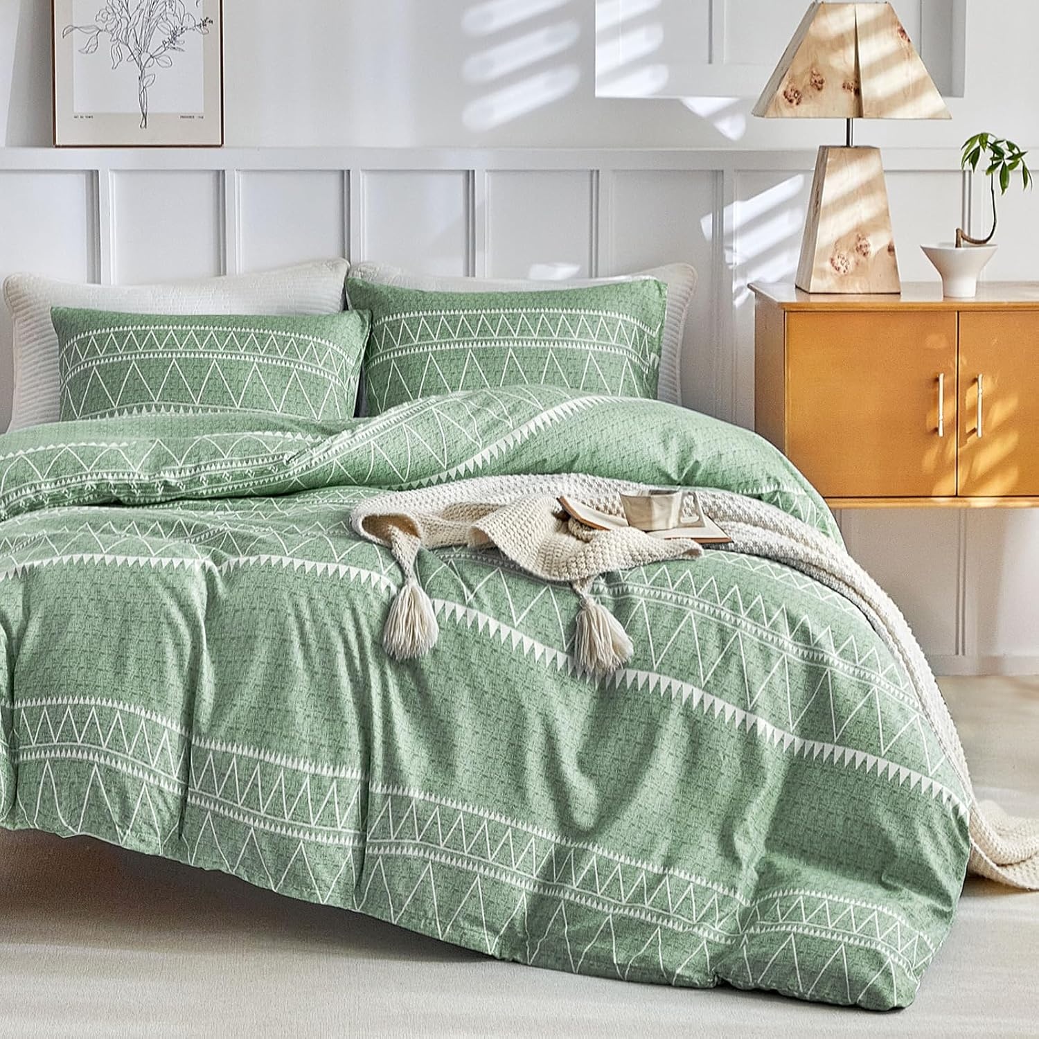 image:imageLekesky King Size Duvet Cover Set Hazy Blue Duvet Cover UltraSoft Microfiber 3 Pieces Comforter Cover with Zipper and Corner Ties Includes 2 Pillowcases 20x36Agreen