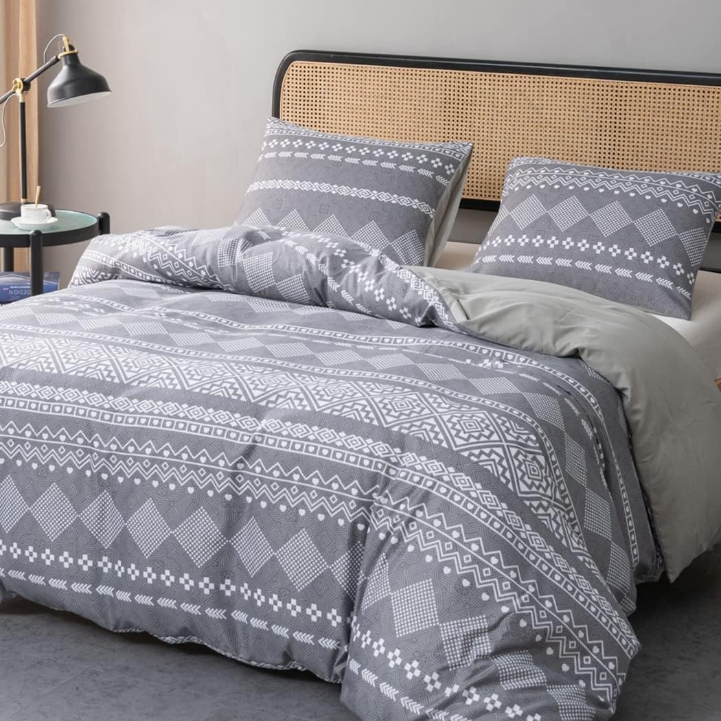 image:imageLekesky King Size Duvet Cover Set Hazy Blue Duvet Cover UltraSoft Microfiber 3 Pieces Comforter Cover with Zipper and Corner Ties Includes 2 Pillowcases 20x36Blight Grey