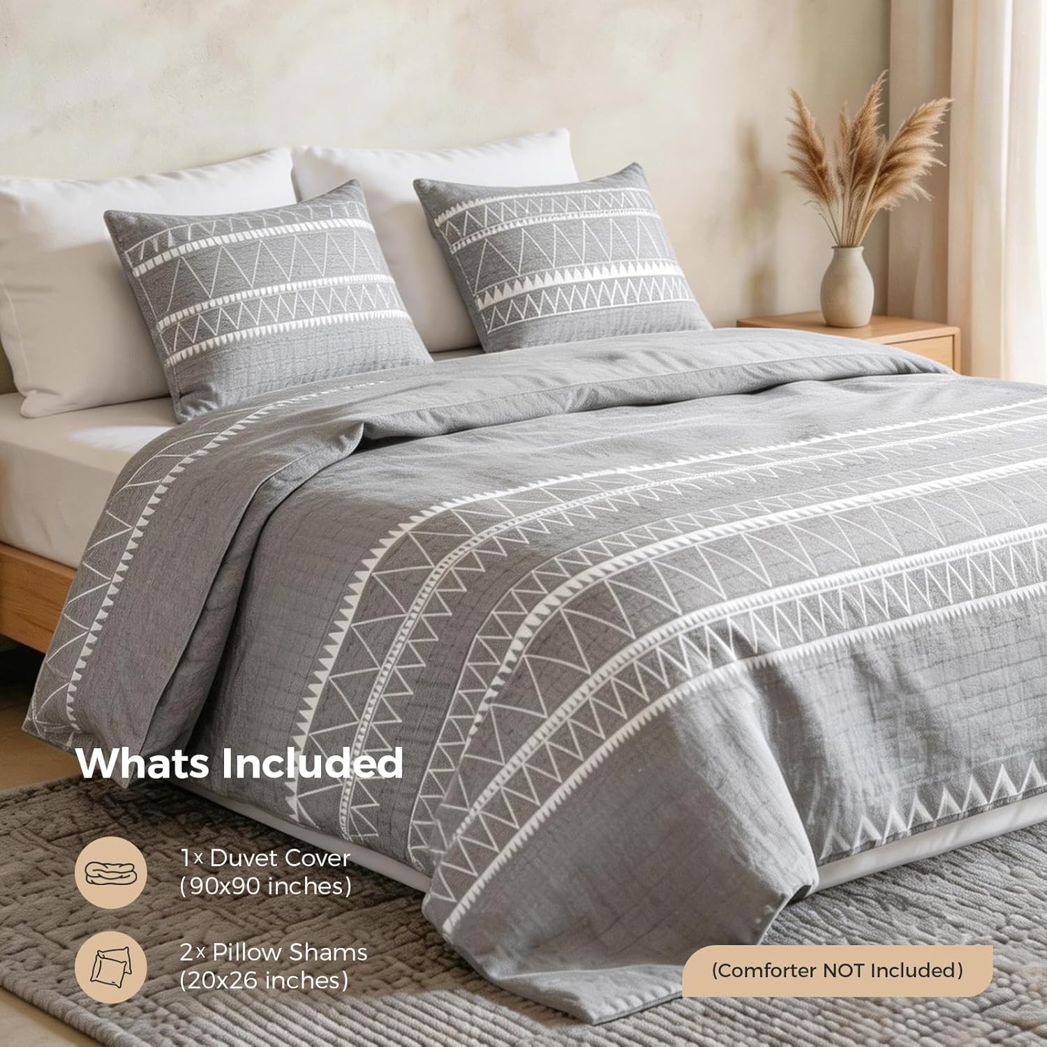 image:imageLekesky King Size Duvet Cover Set Hazy Blue Duvet Cover UltraSoft Microfiber 3 Pieces Comforter Cover with Zipper and Corner Ties Includes 2 Pillowcases 20x36Agrey