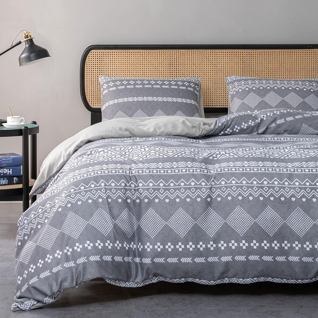 image:imageLekesky King Size Duvet Cover Set Hazy Blue Duvet Cover UltraSoft Microfiber 3 Pieces Comforter Cover with Zipper and Corner Ties Includes 2 Pillowcases 20x36Blight Grey
