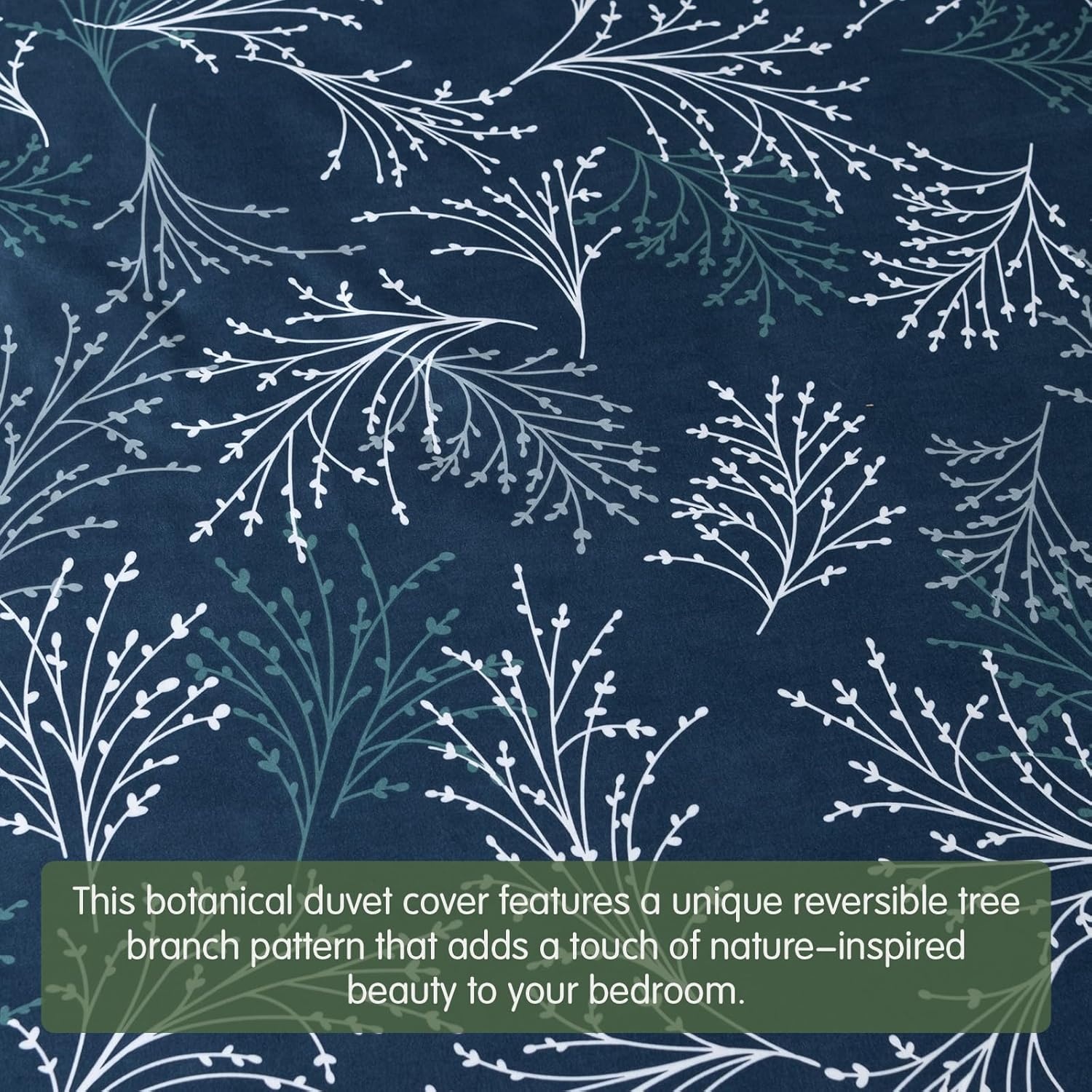 image:imageLekesky Reversible Duvet Cover Queen Size Navy Blue Branch Comforter Cover Queen 3pcs Microfiber Botanical Bedding Set with Zipper Closure Corner Ties