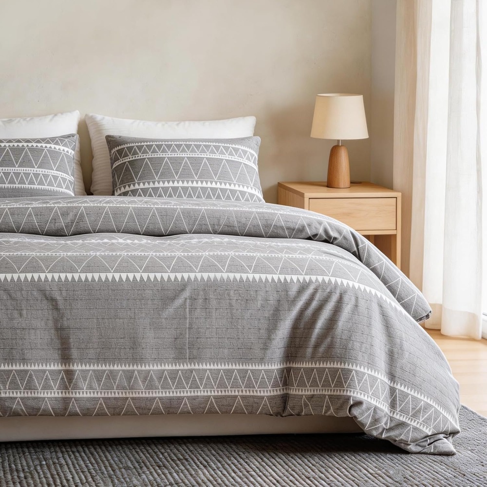 image:imageLekesky King Size Duvet Cover Set Hazy Blue Duvet Cover UltraSoft Microfiber 3 Pieces Comforter Cover with Zipper and Corner Ties Includes 2 Pillowcases 20x36Agrey