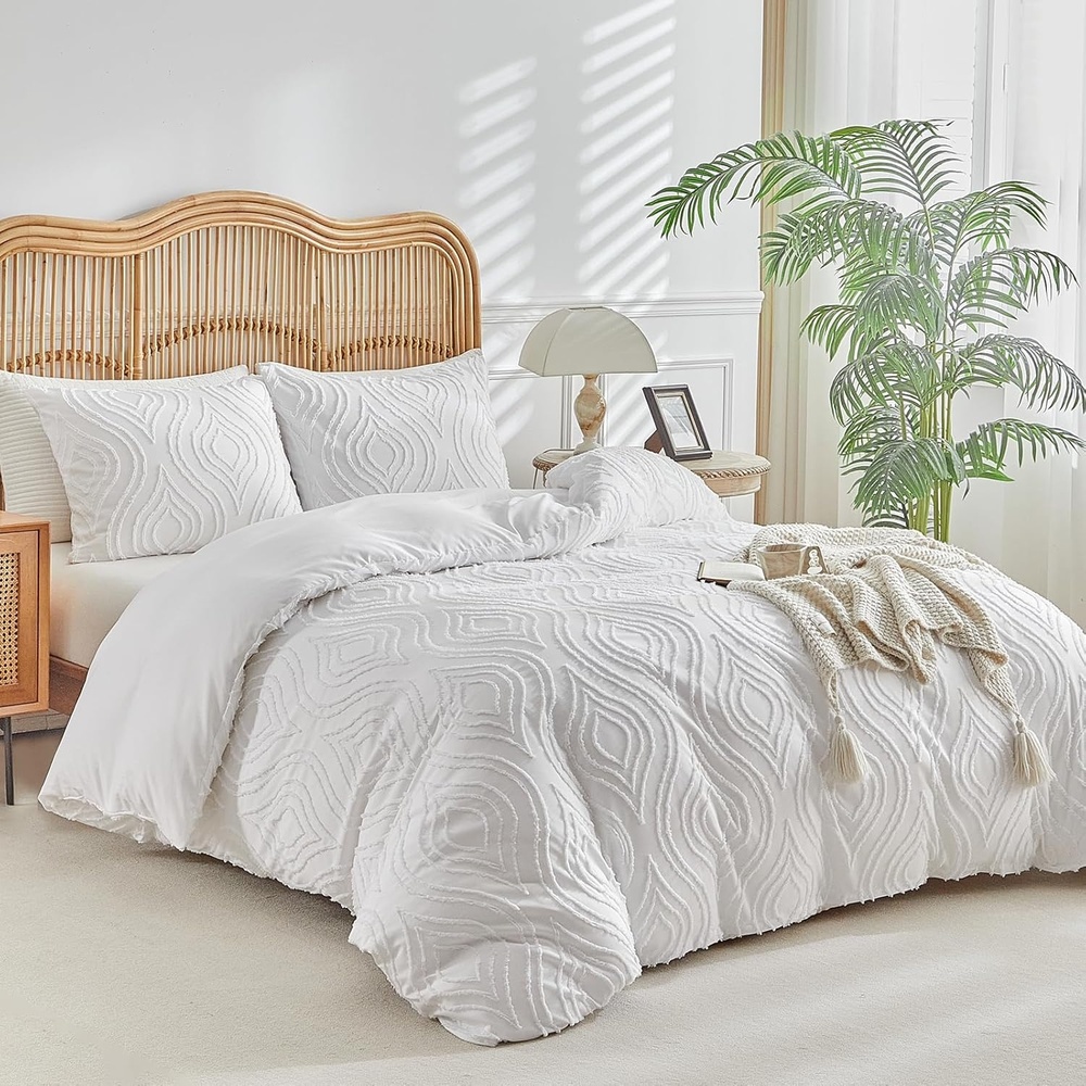 image:imageLekesky King Size Duvet Cover Set Hazy Blue Duvet Cover UltraSoft Microfiber 3 Pieces Comforter Cover with Zipper and Corner Ties Includes 2 Pillowcases 20x36Cwhite Ripple No Comforter
